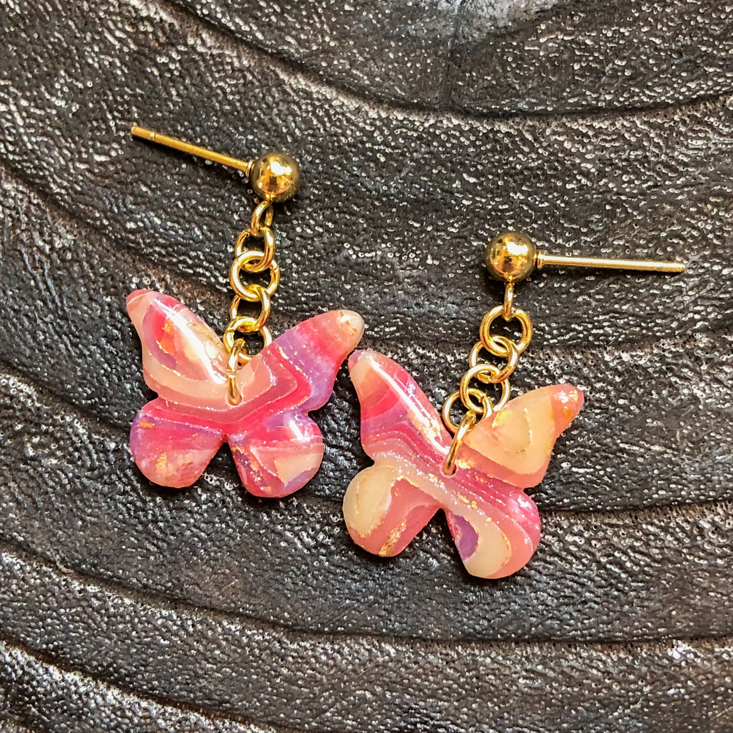 Flecks of Gold Collection, Butterfly Dangles on Gold Ball Posts