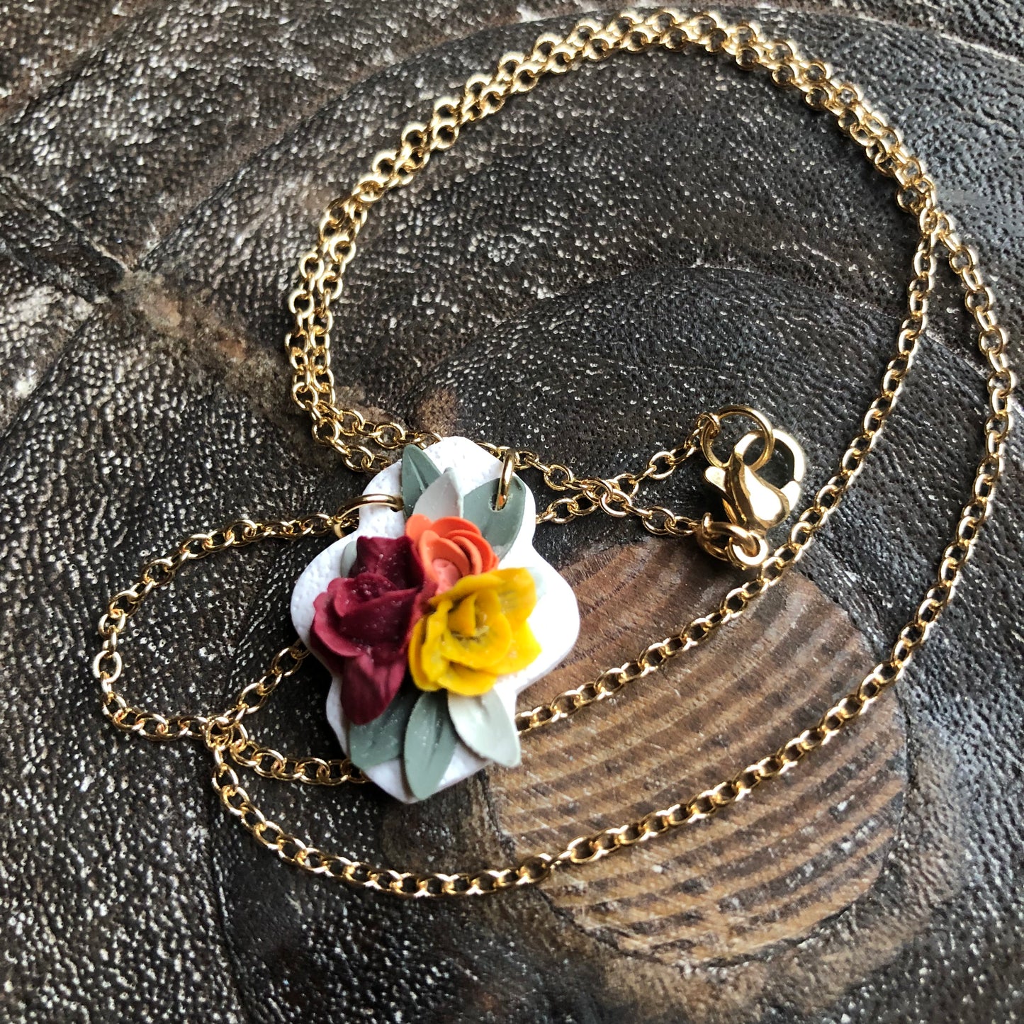 Summer 2025 Polymer Clay Collection, Moroccan Floral Necklace on 14k Gold Filled Chain
