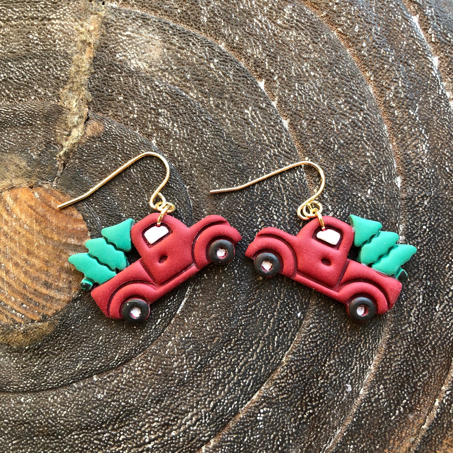 Vintage Christmas Truck Polymer Clay Dangles