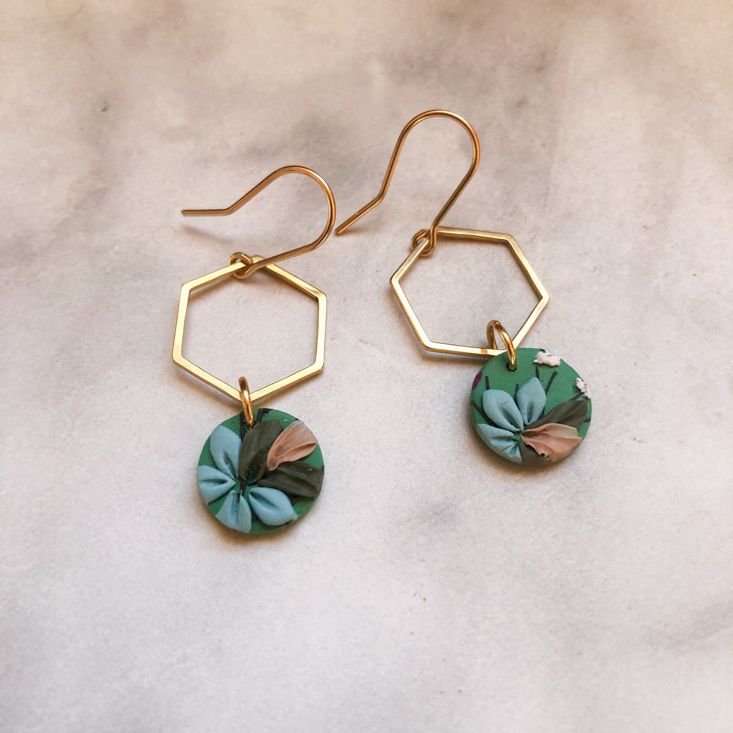 Spring 2025 Collection, Simple Dangles with Hexagon, 14k Gold Filled Hooks