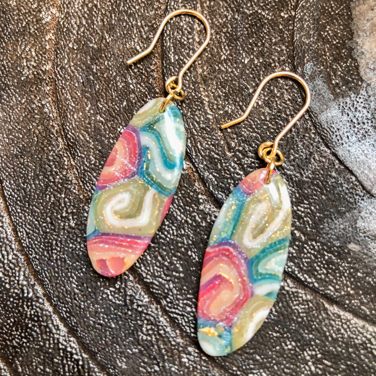 Flecks of Gold Collection, Oval Dangles on 14k Gold Filled Hooks