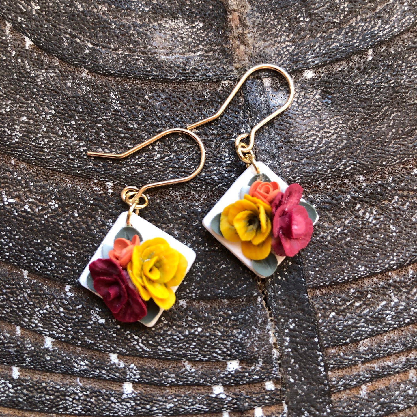 Summer 2025 Polymer Clay Collection, Diamond Dangle Earrings on 14k Gold Filled Hooks
