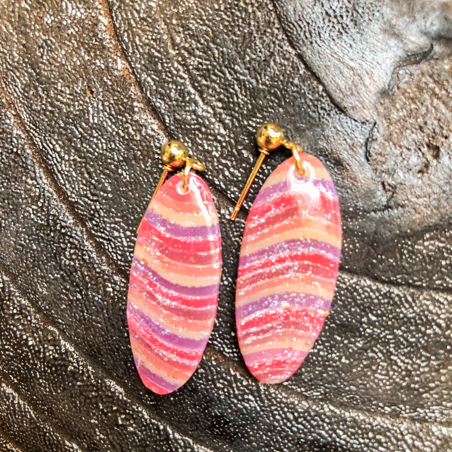 Flecks of Gold Collection, Oval Dangles on Gold Ball Posts