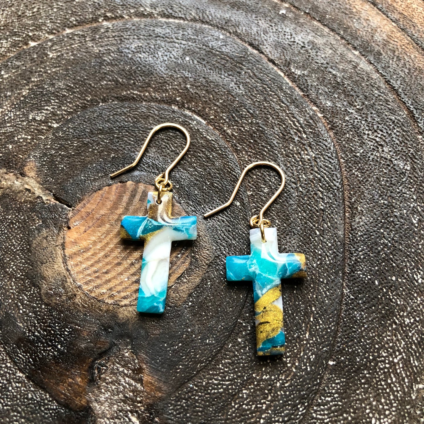 Beach Collection, Polymer Clay Cross Dangles on 14k Gold Filled Hooks