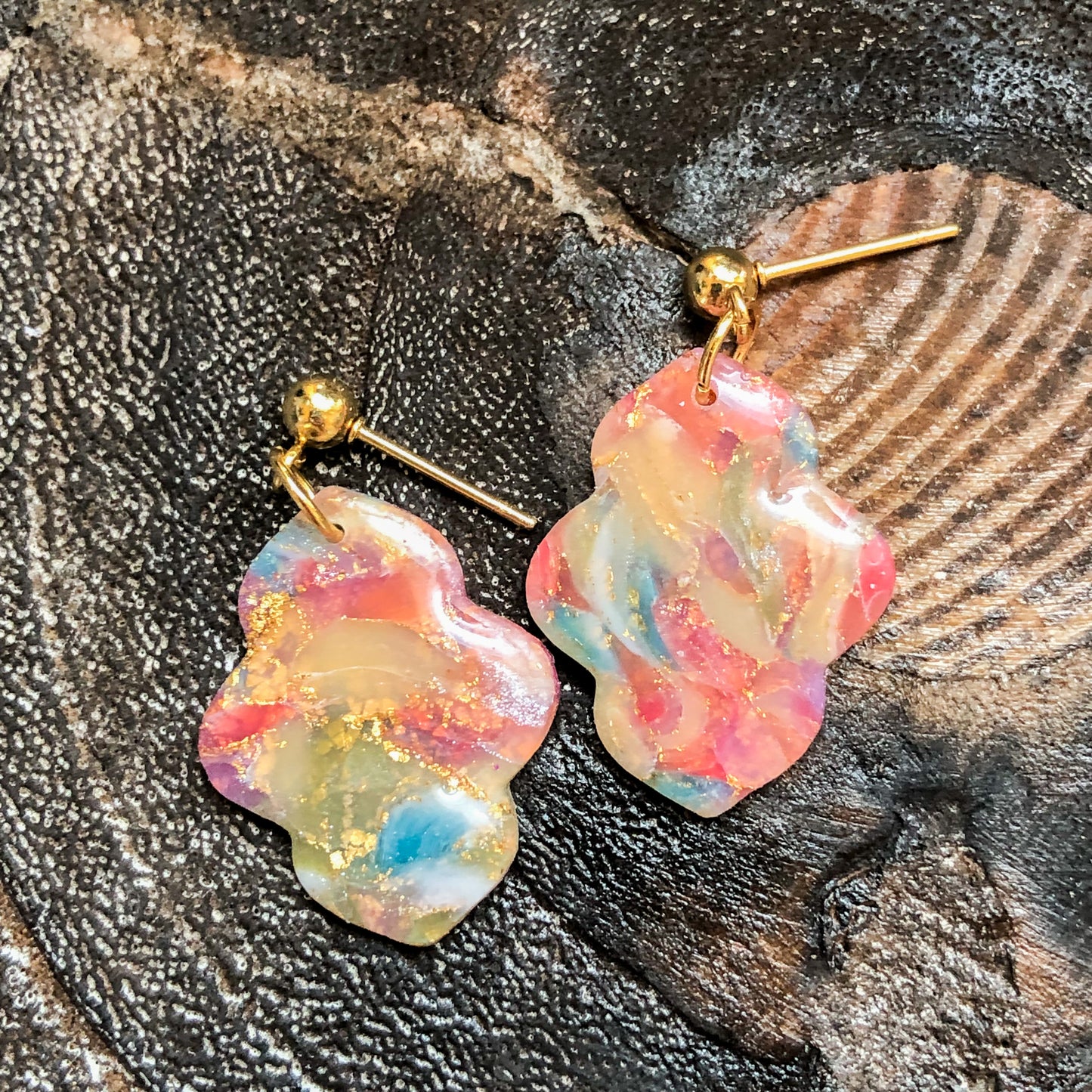 Flecks of Gold Collection, Moroccan Dangles on Gold Ball Posts