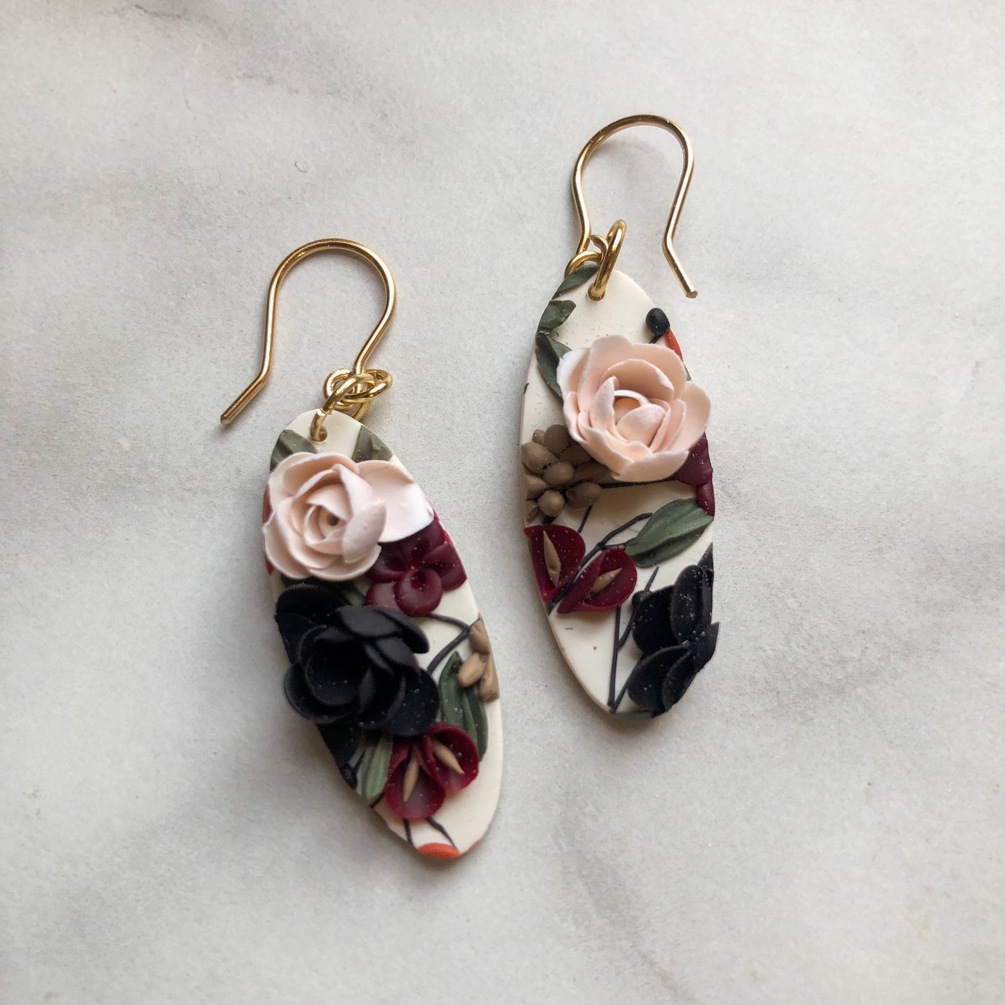 Christmas Floral Collection, Small Ovals on 14k Gold Filled Hooks