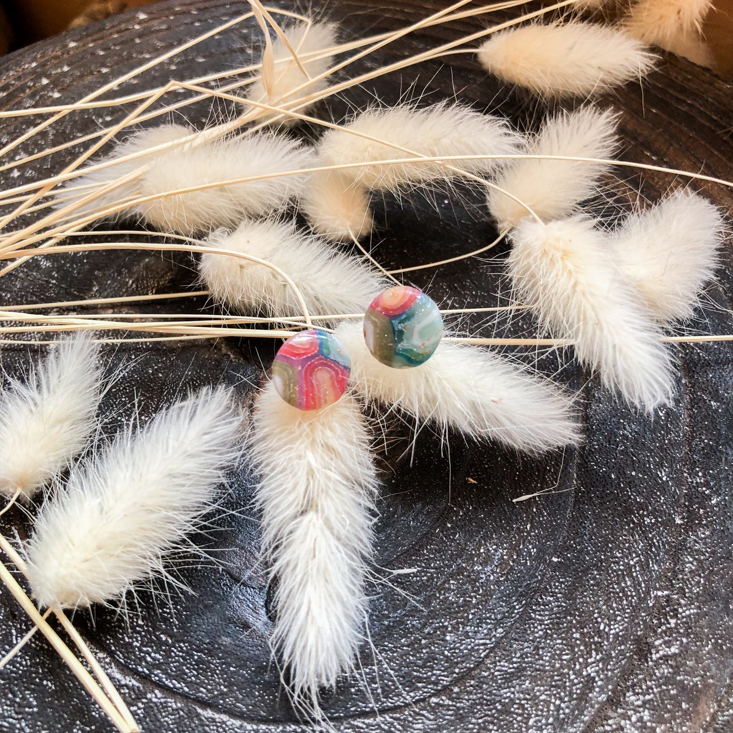 Medium Circle Polymer Clay Studs on Surgical Stainless Steel