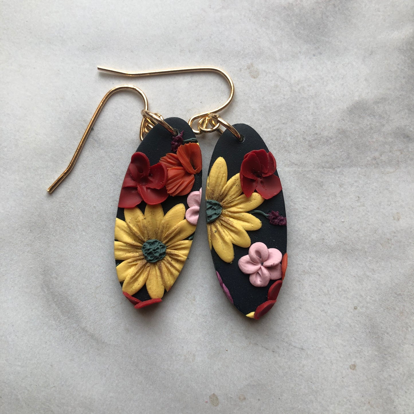 Wild Flowers in Polymer Clay on 14k Gold