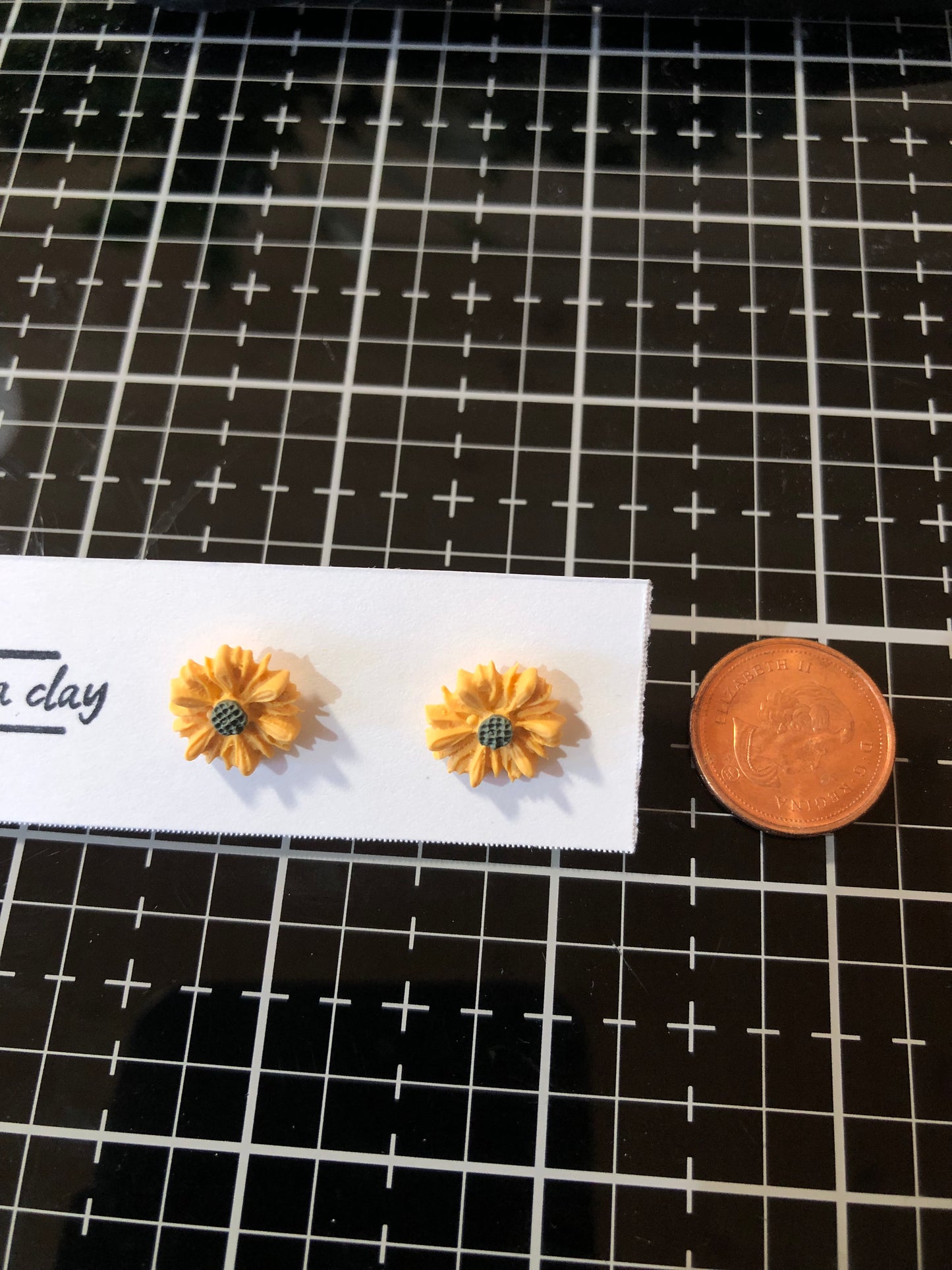 Yellow Flower Studs, Polymer Clay
