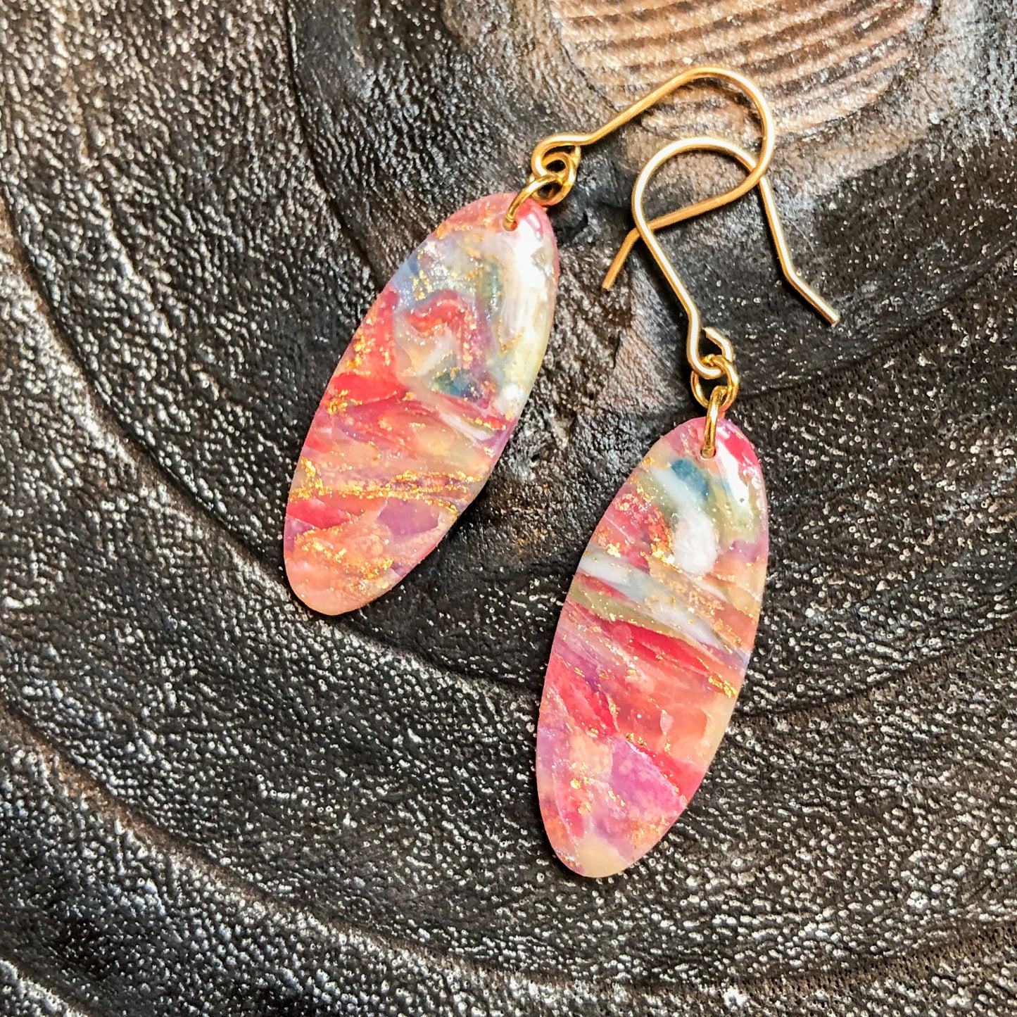 Flecks of Gold Collection, Oval Dangles on 14k Gold Filled Hooks