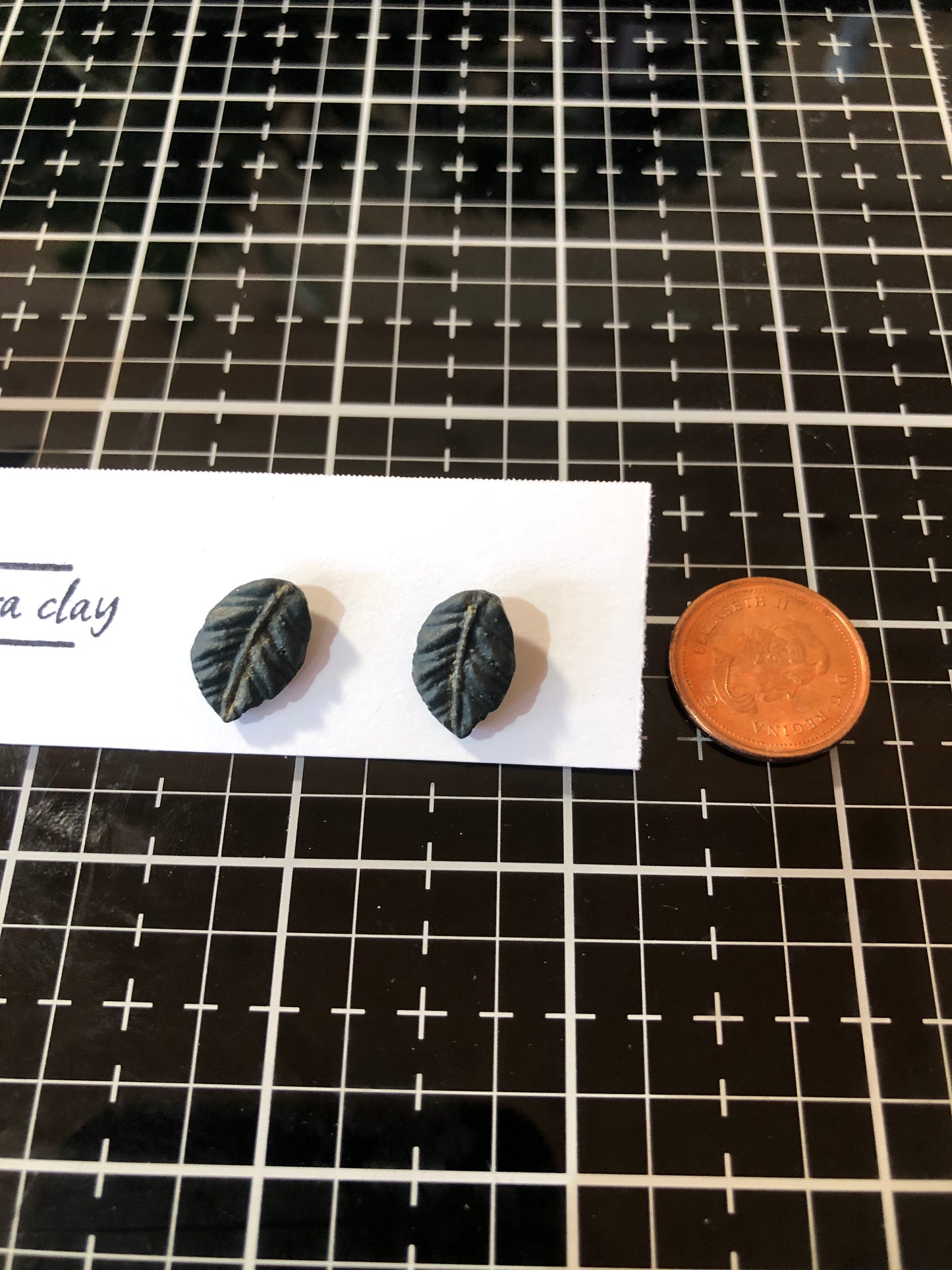 Dark Green Leaf Studs, Polymer Clay