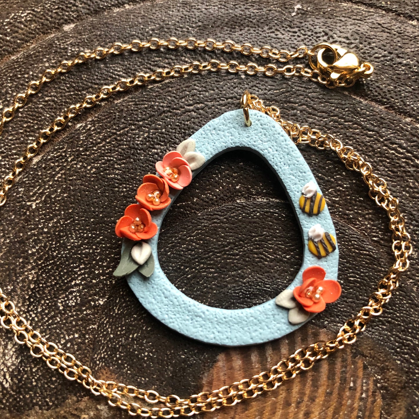 The Bee Collection, Polymer Clay Necklace on 14k Gold Filled Chain
