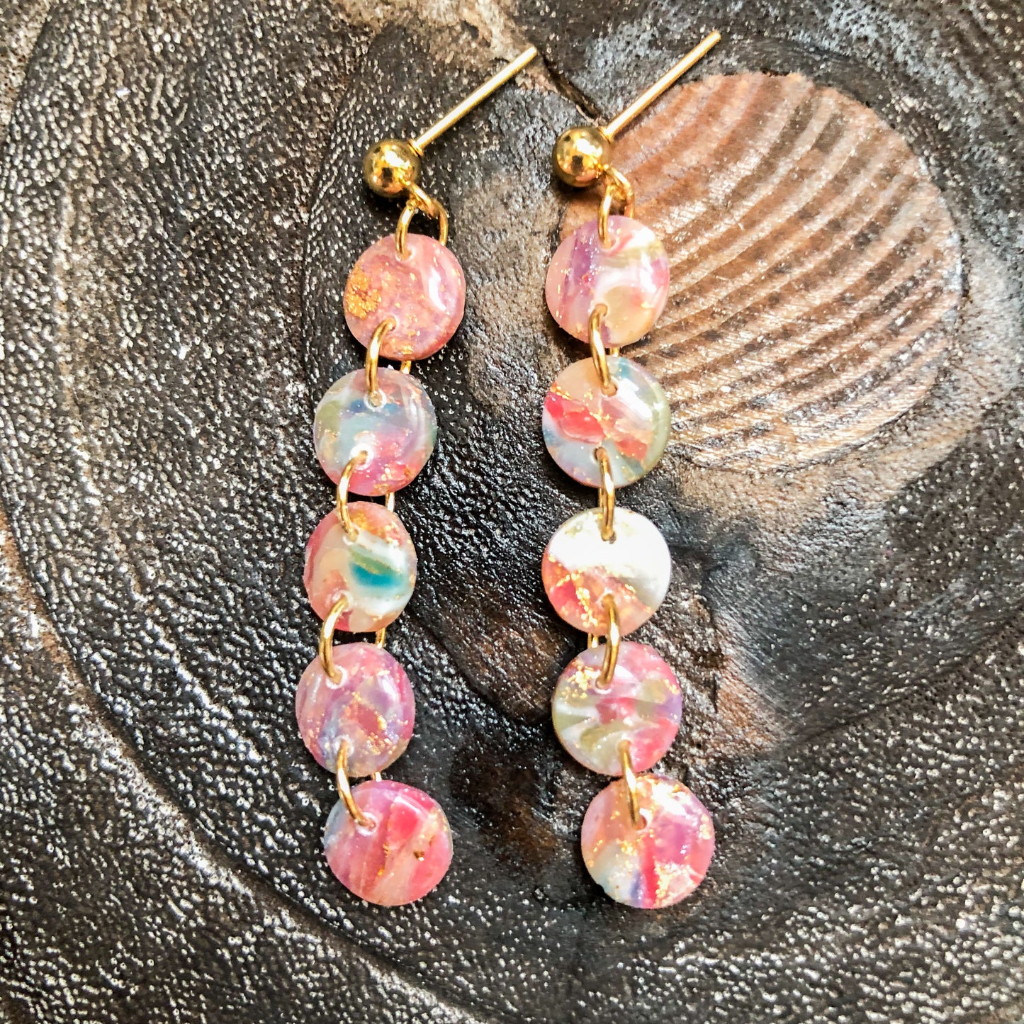 Flecks of Gold Collection, along Circle Dangles on Gold Ball Posts