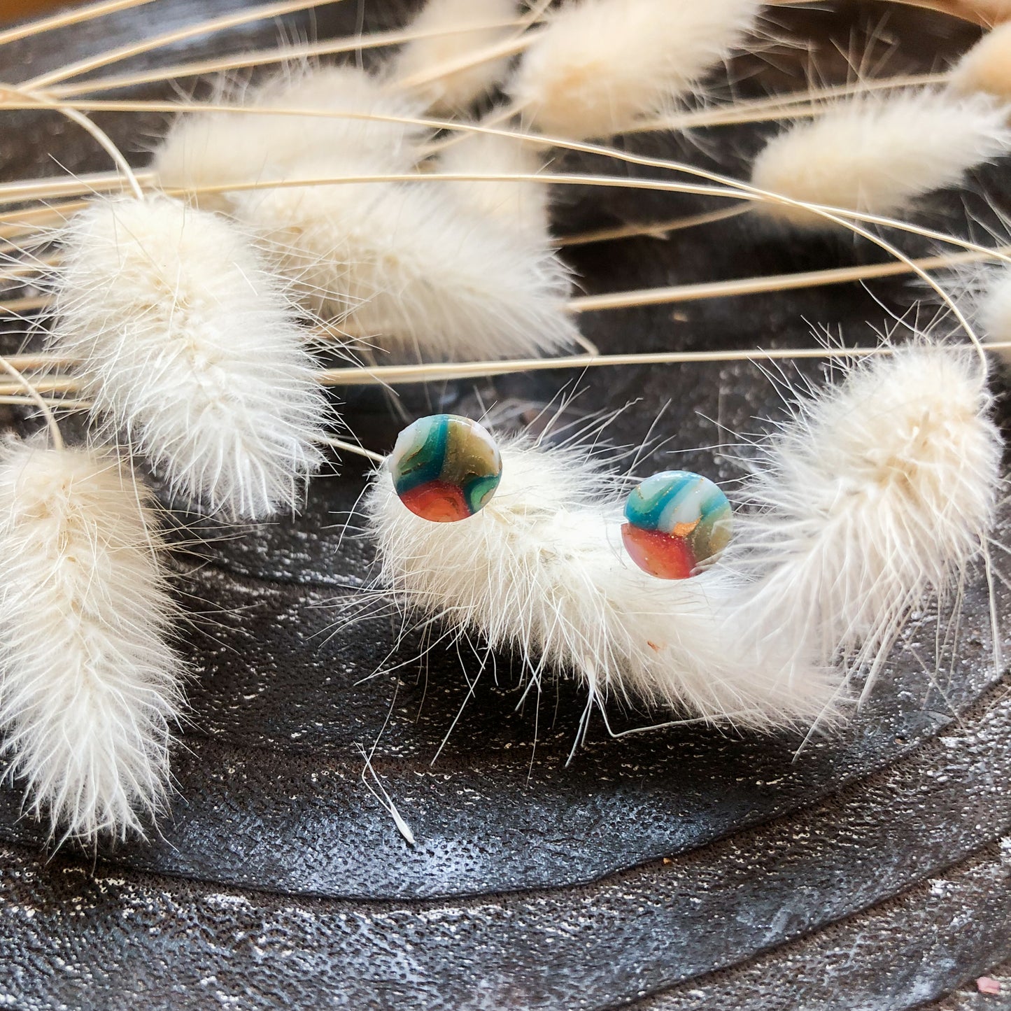 Small Circle Studs in Polymer Clay on Surgical Stainless Steel