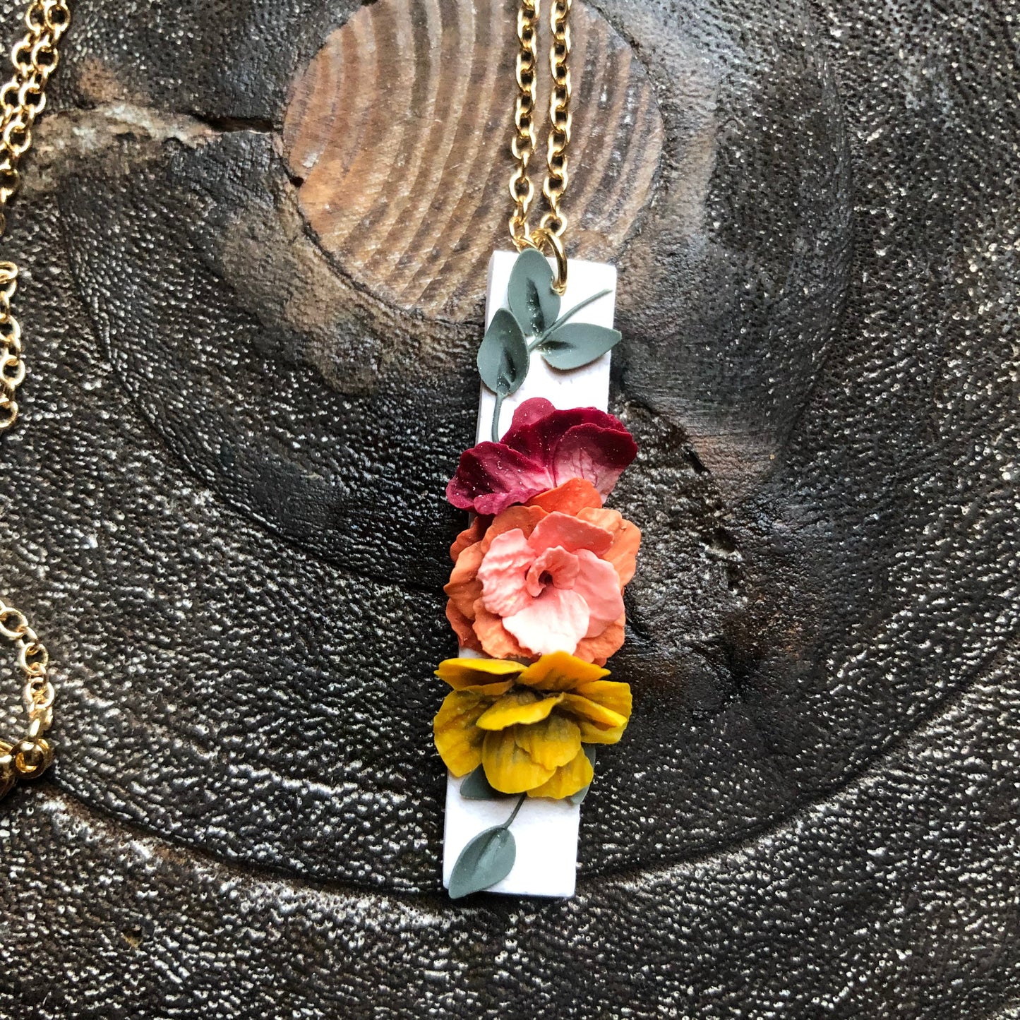 Summer 2025 Polymer Clay Collection, Long Rectangular Necklace on 14k Gold Filled Chain