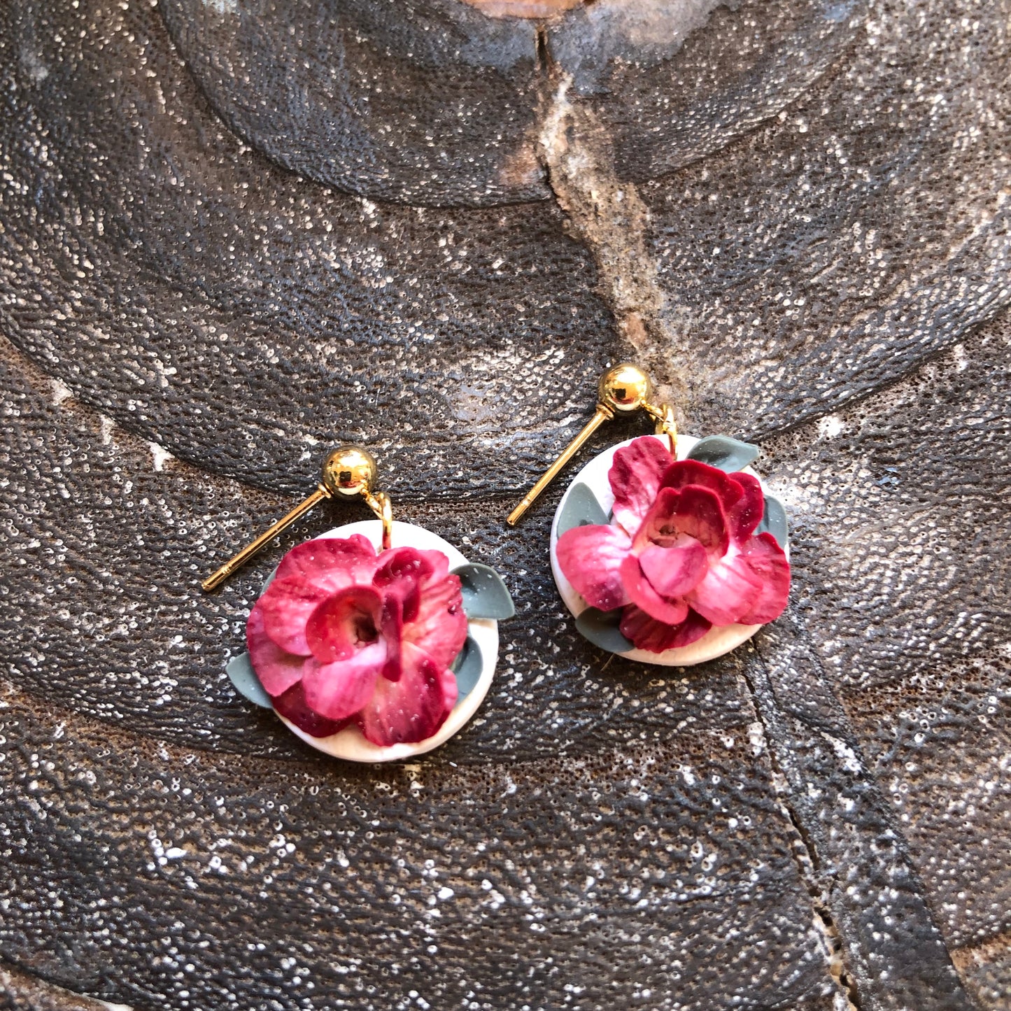 Summer 2025 Polymer Clay Collection, Small Circle Dangle Earrings, on Gold Plated Ball Posts