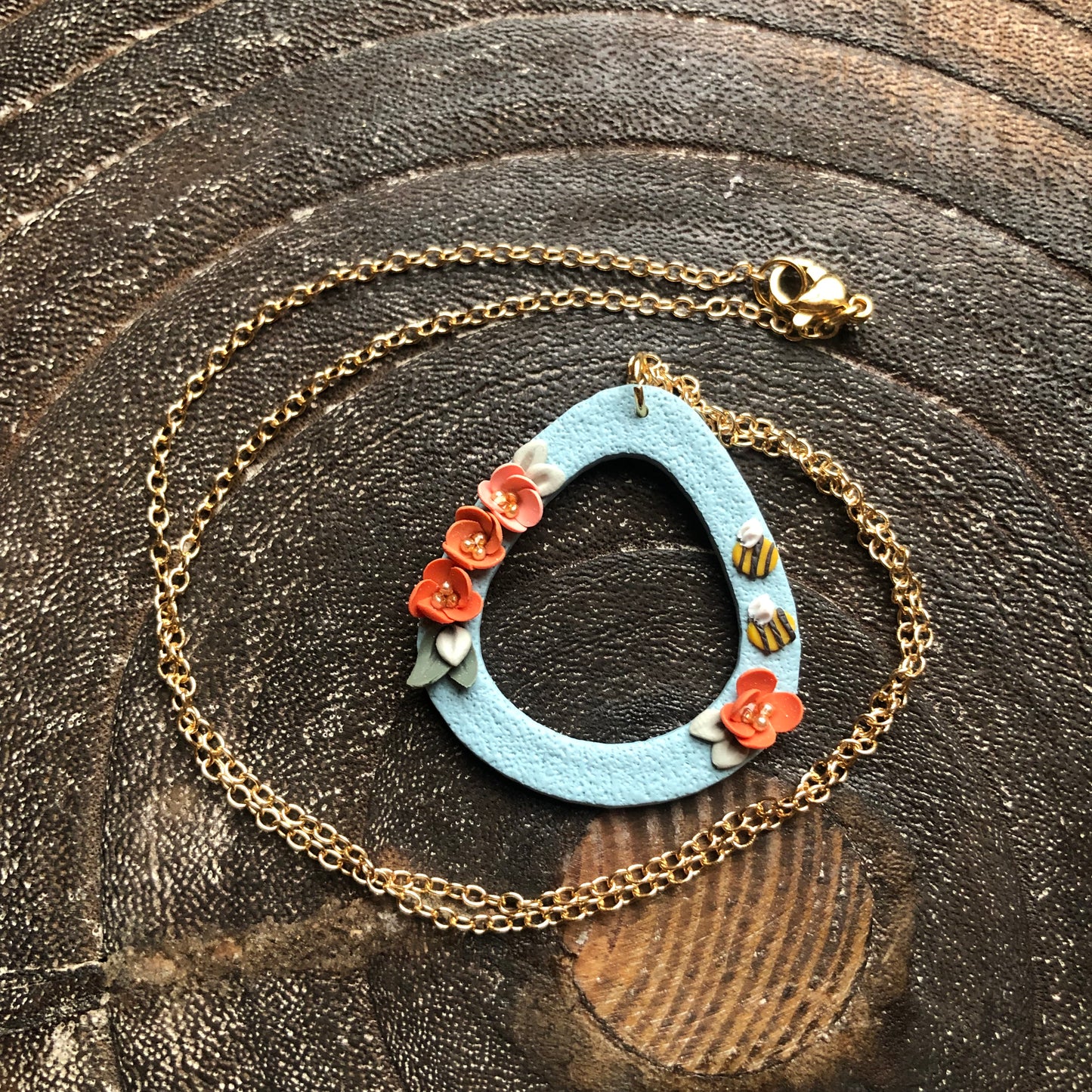 The Bee Collection, Polymer Clay Necklace on 14k Gold Filled Chain