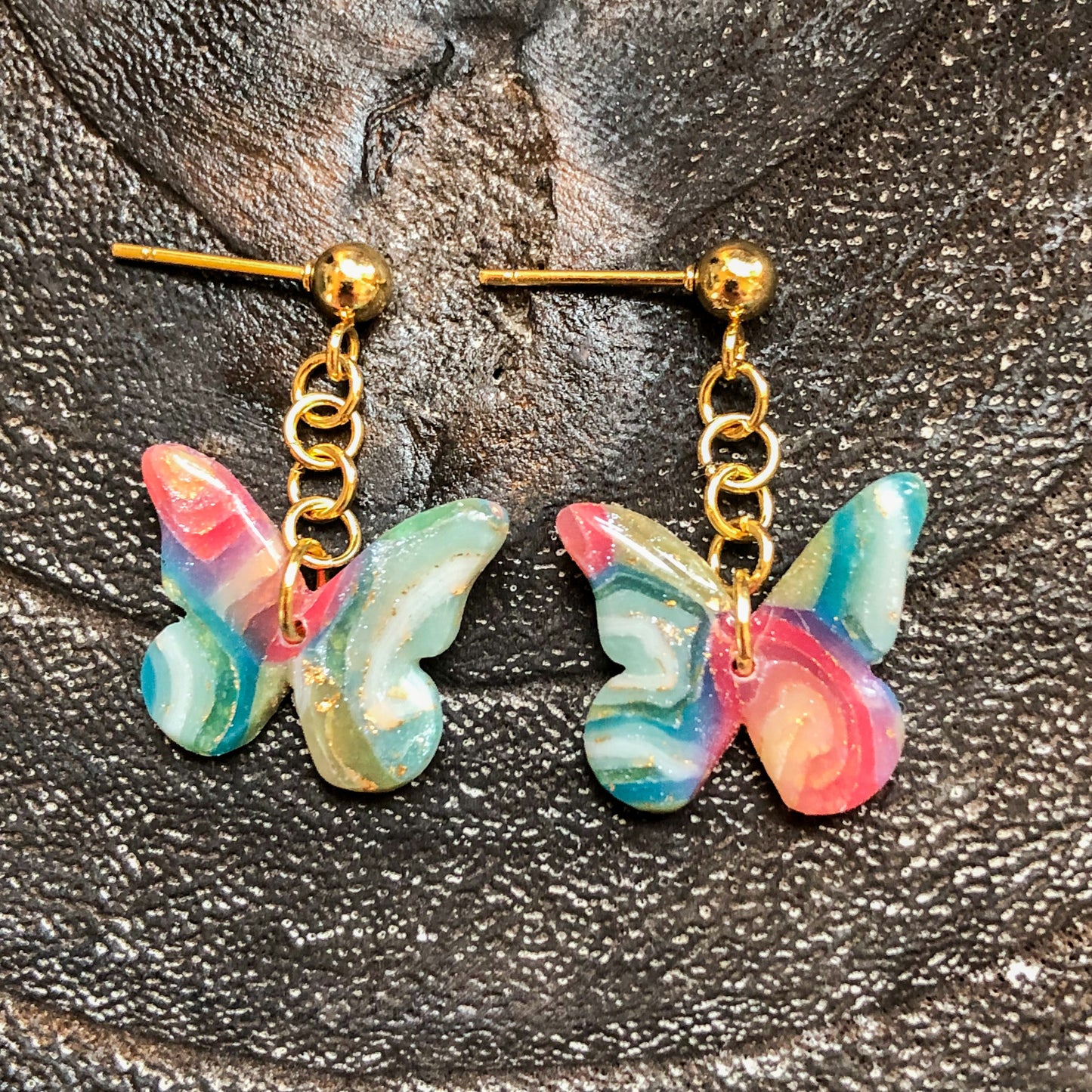 Flecks of Gold Collection, Butterfly Dangles, on Gold Ball Posts