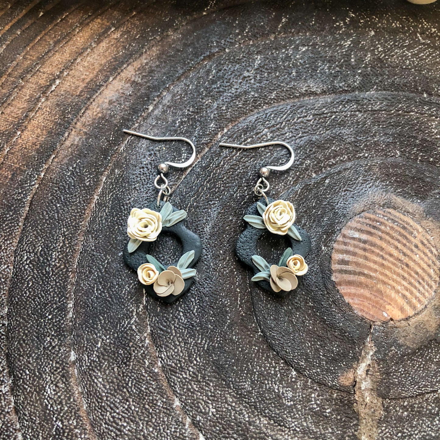 Beige Christmas Collection, Small Moroccan Style Polymer Clay Dangles on Surgical Stainless Steel Hooks