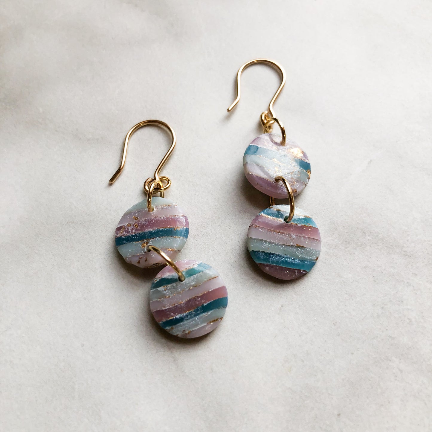 Any Season Collection, Small Circle Polymer Clay Dangles, 14k Gold Hooks