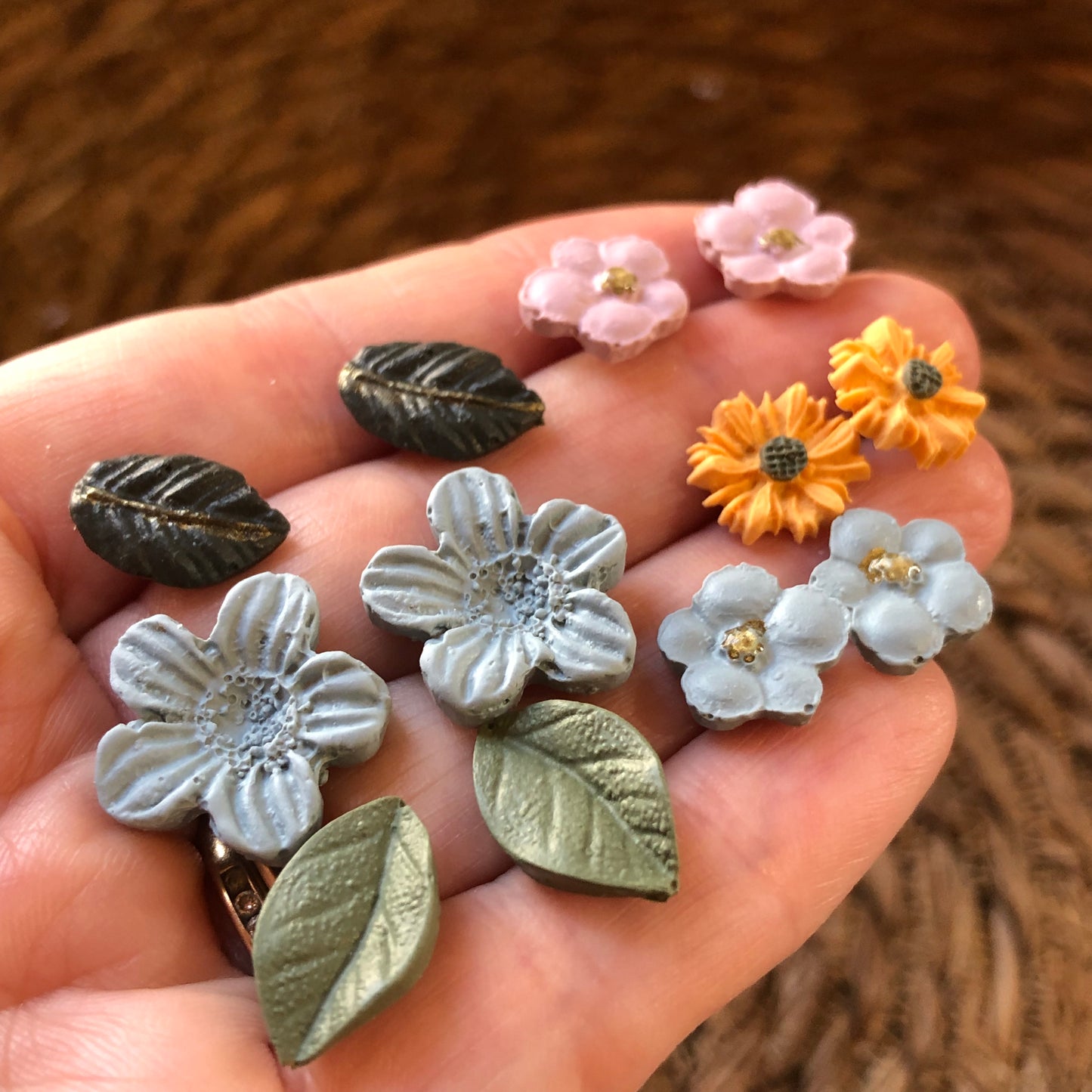 Green Leaf Studs, Polymer Clay