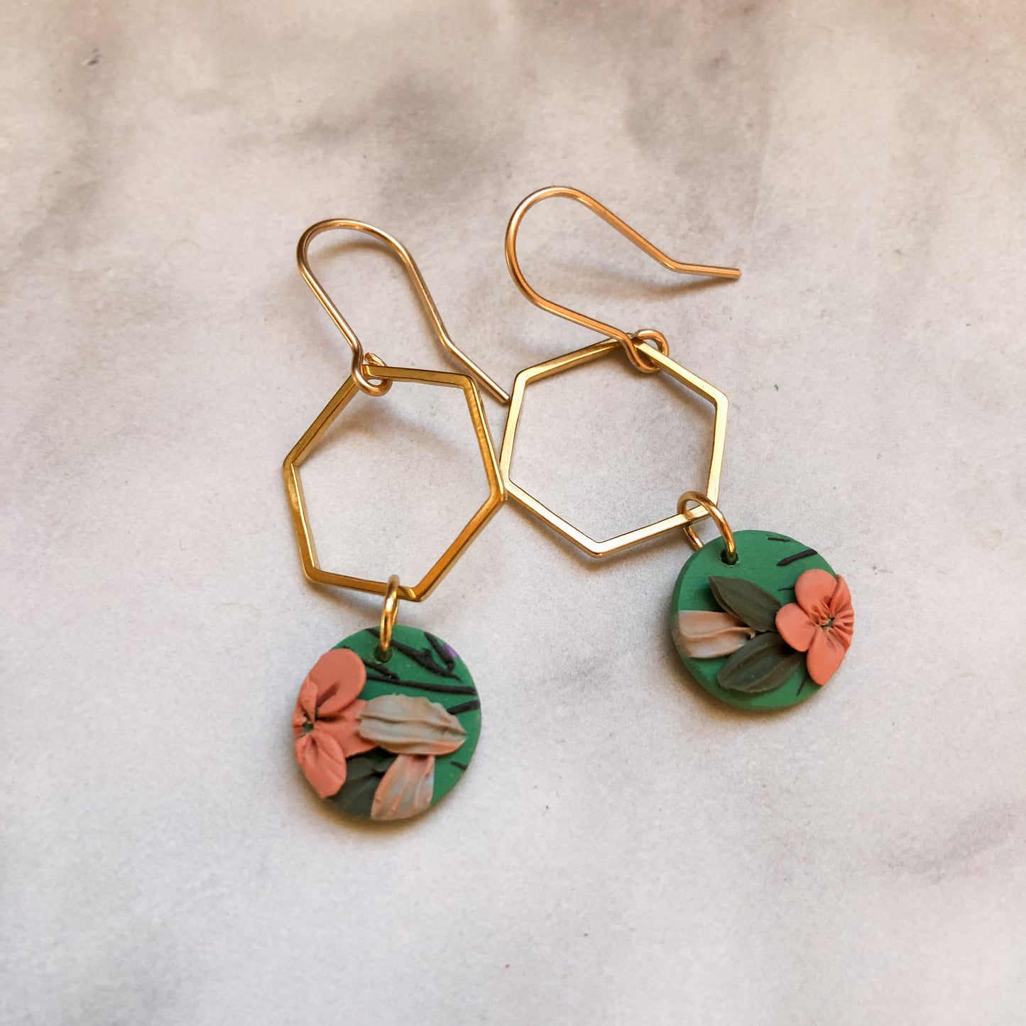 Spring 2025 Collection, Simple Dangles with Hexagon, on 14k Gold Filled Hooks