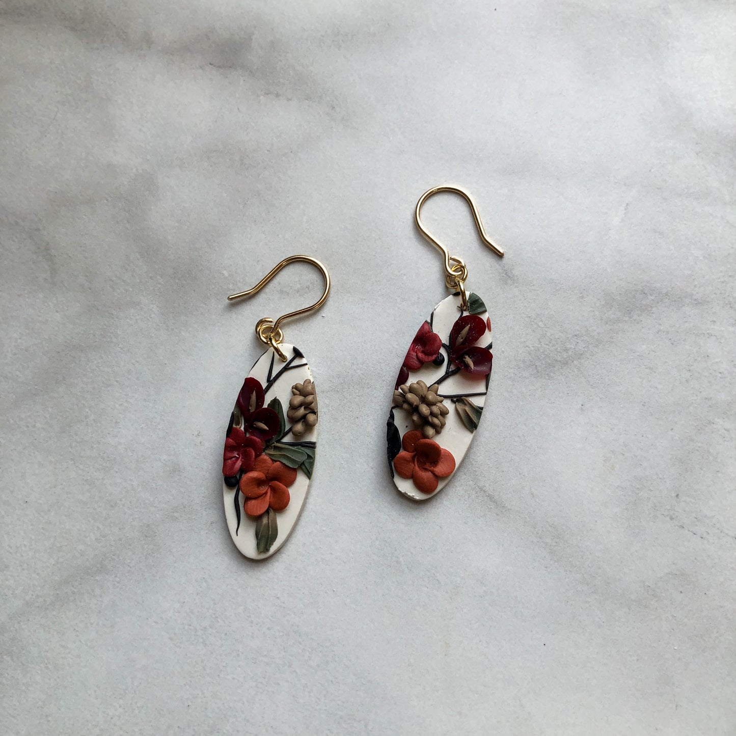 Christmas Floral Collection, Small Ovals on 14k Gold Filled Hooks