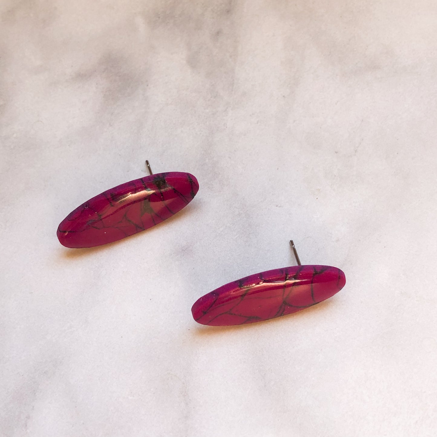 Spring 2025 Collection, Marbled Oval Studs on Surgical Stainless Steel