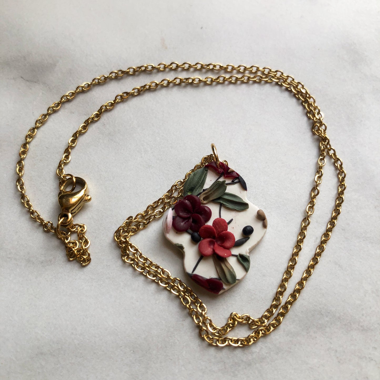Christmas Floral Collection, Moroccan Necklace in Polymer Clay, 18” in Length