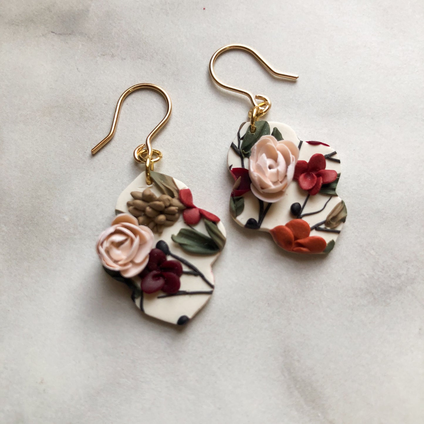 Christmas Floral Collection, Small Moroccan Dangle Earrings on 14k Gold Filled Hooks