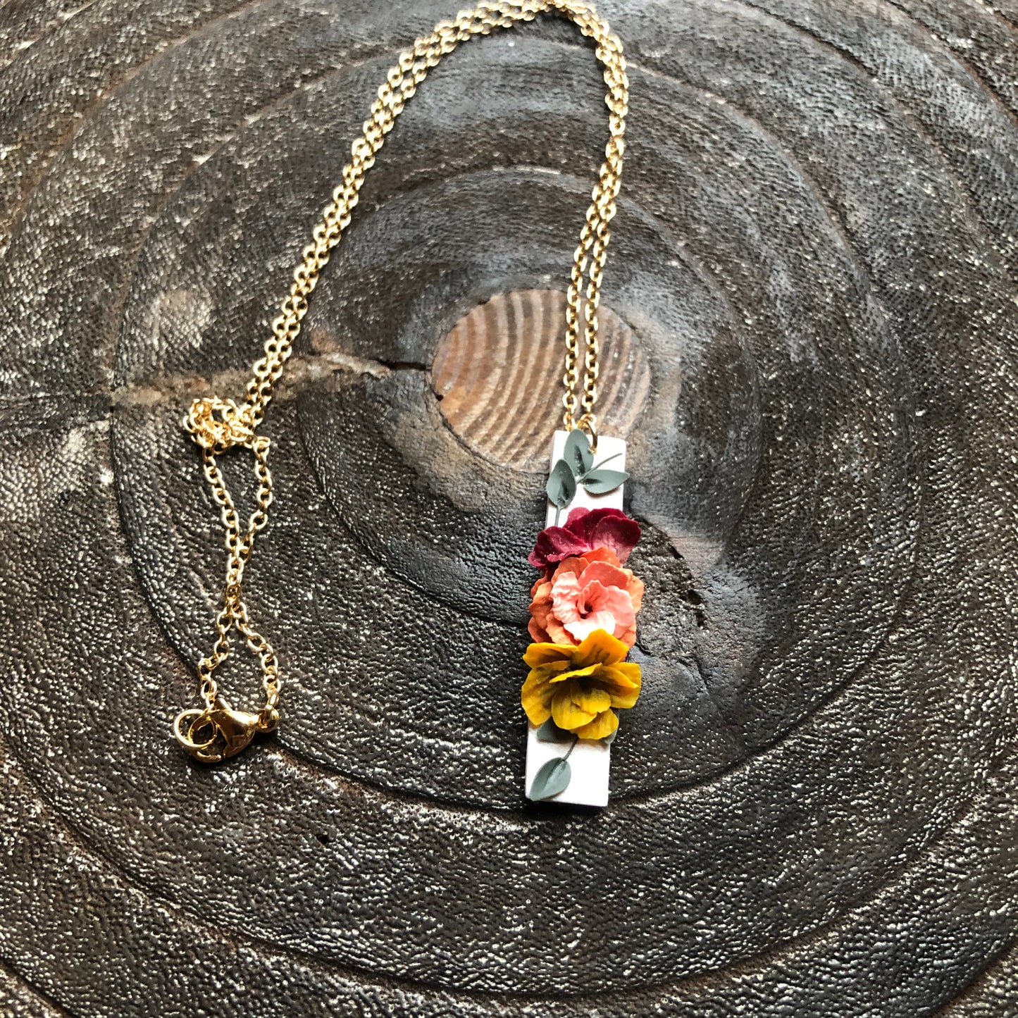 Summer 2025 Polymer Clay Collection, Long Rectangular Necklace on 14k Gold Filled Chain