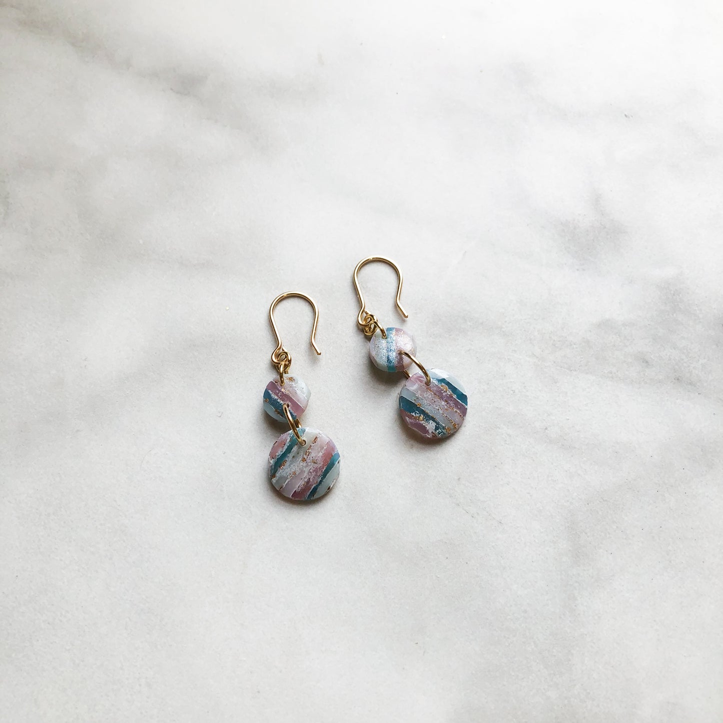 Any Season, Small and Medium Circle Polymer Clay Earrings, 14k Hooks