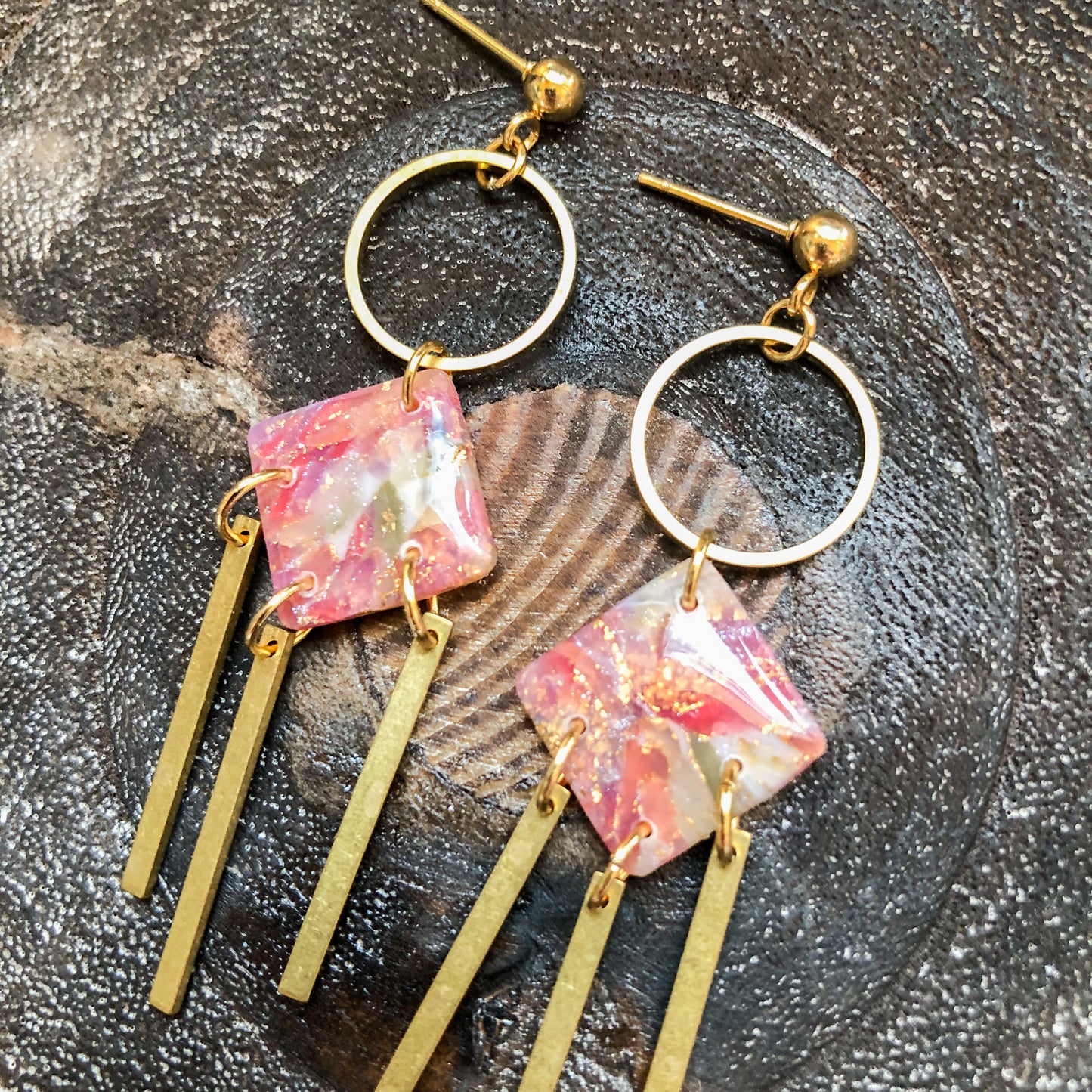 Flecks of Gold Collection, Circles and Diamonds, on Gold Ball Posts