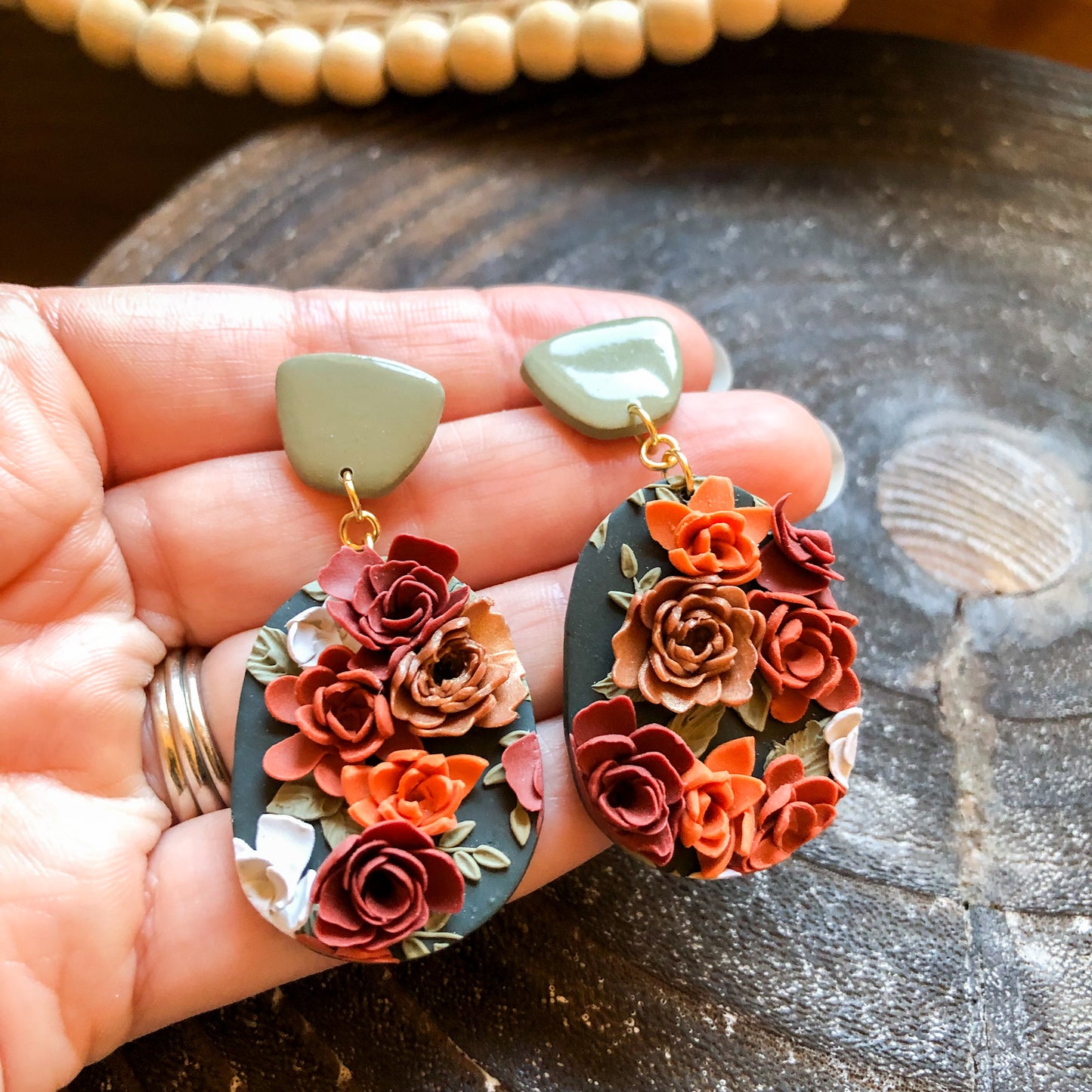 Autumn Floral Polymer Clay Dangles, Style 4, on Surgical Stainless Steel