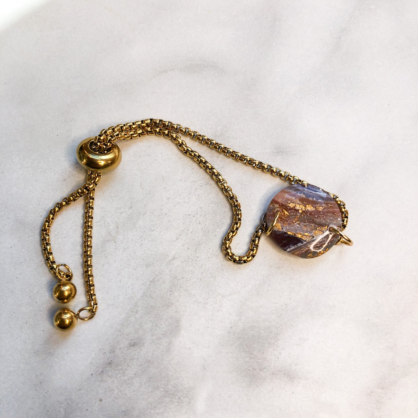 Earth Collection, Polymer Clay Circle Bracelet on Adjustable Gold Chain