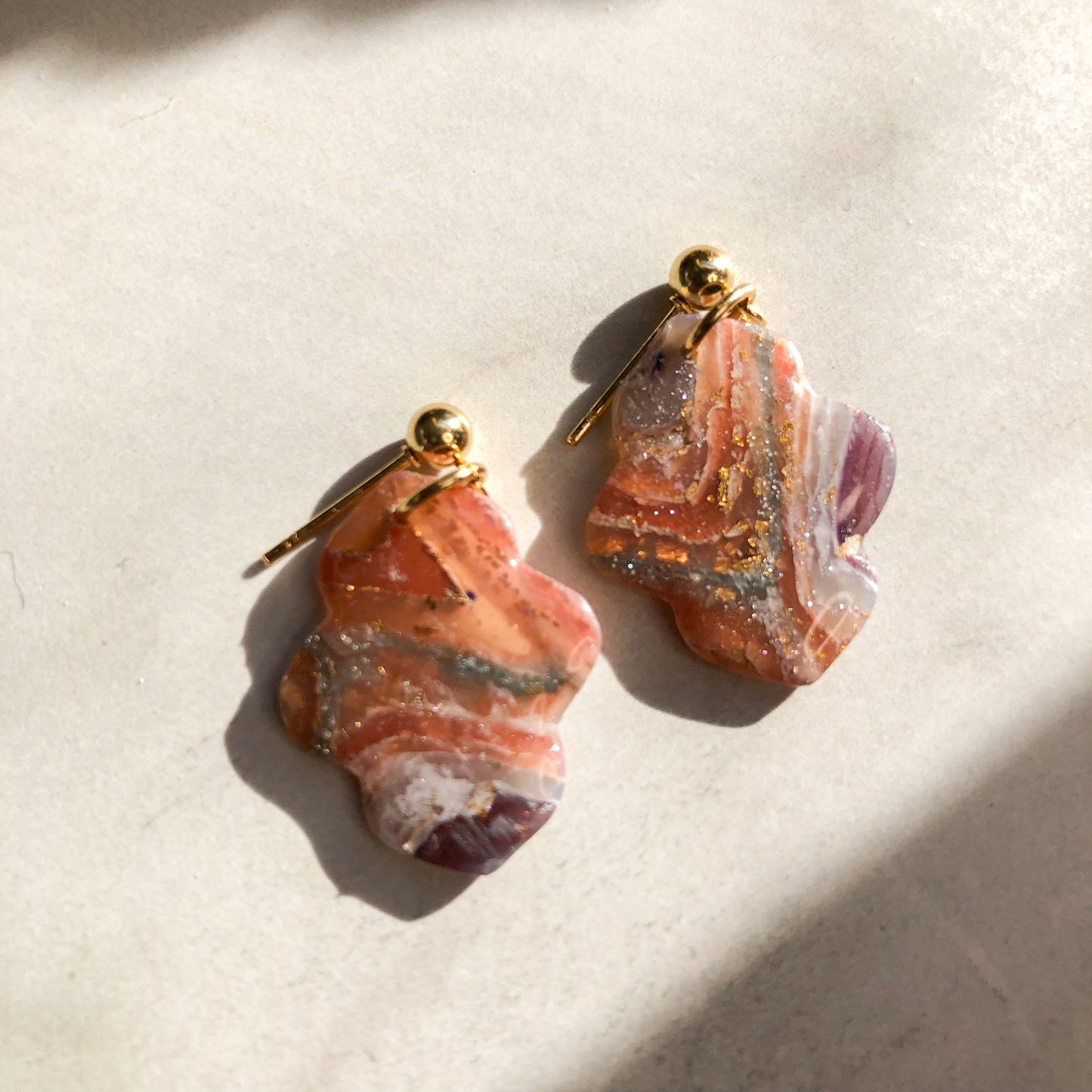 Earth Collection, Moroccan Themed Polymer Clay Dangles on Gold Ball Posts