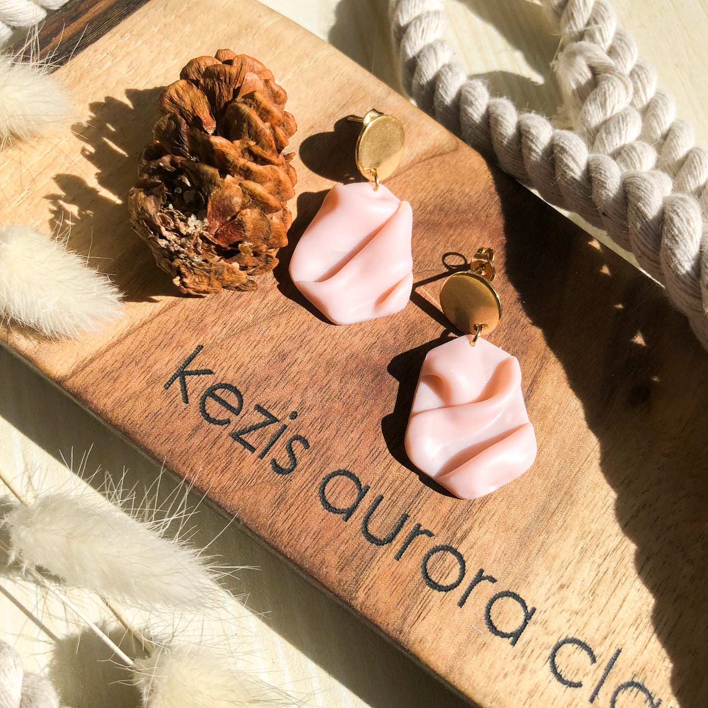 Blush Pink Silky Sheets, in Polymer Clay, with Hypoallergenic Gold Plated Stainless Steel Circle Posts, Canadian Made