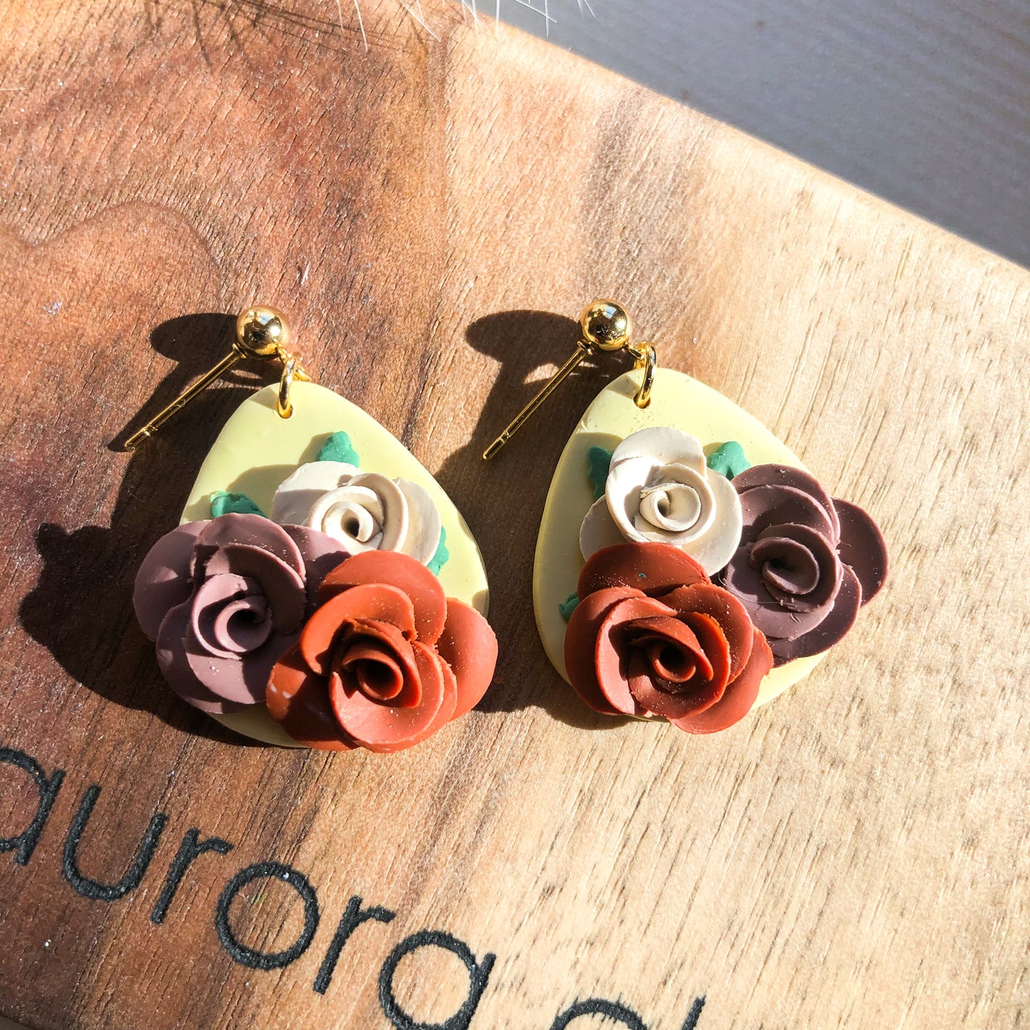 Autumn Floral Statement Polymer Clay Rose Earrings, Canadian Made
