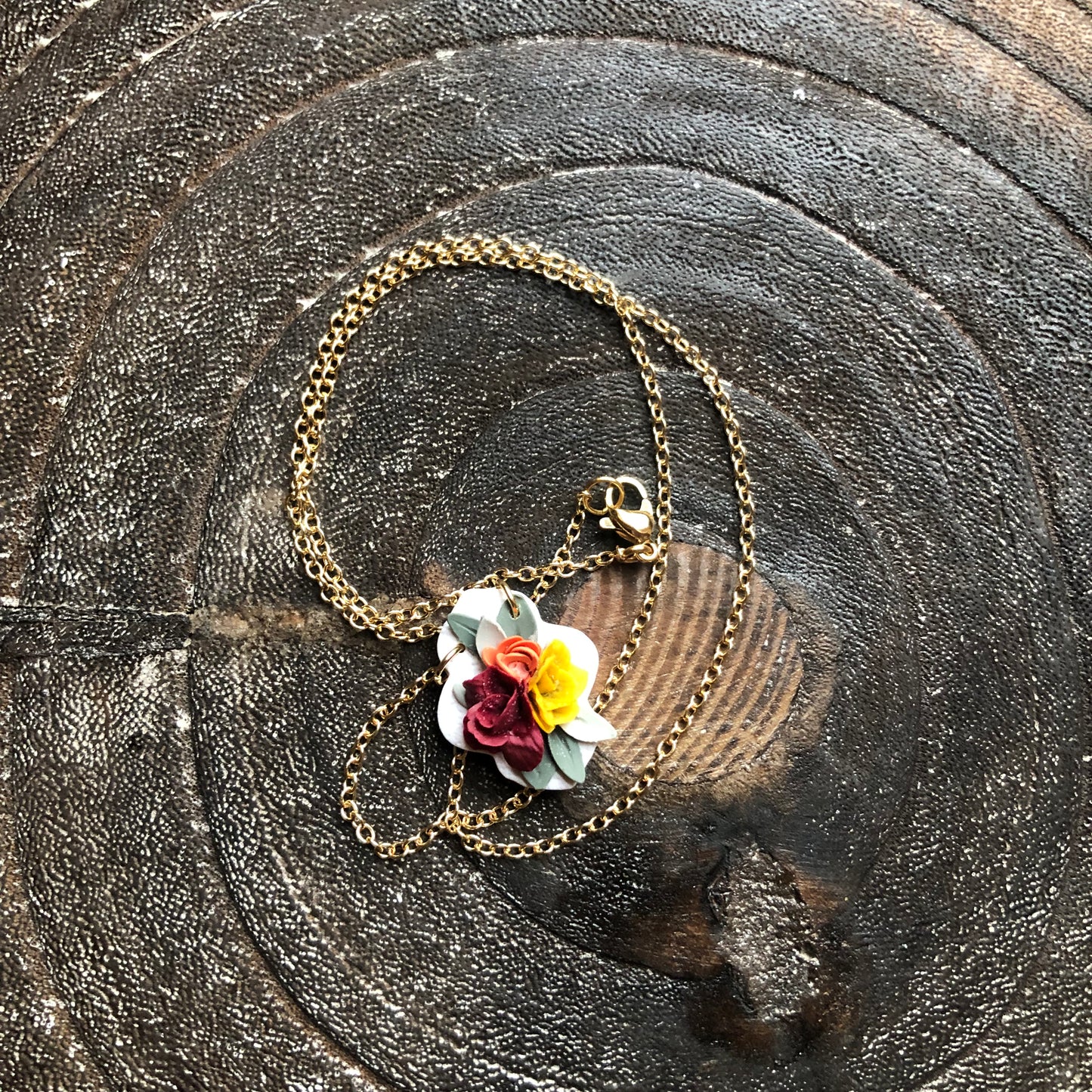 Summer 2025 Polymer Clay Collection, Moroccan Floral Necklace on 14k Gold Filled Chain