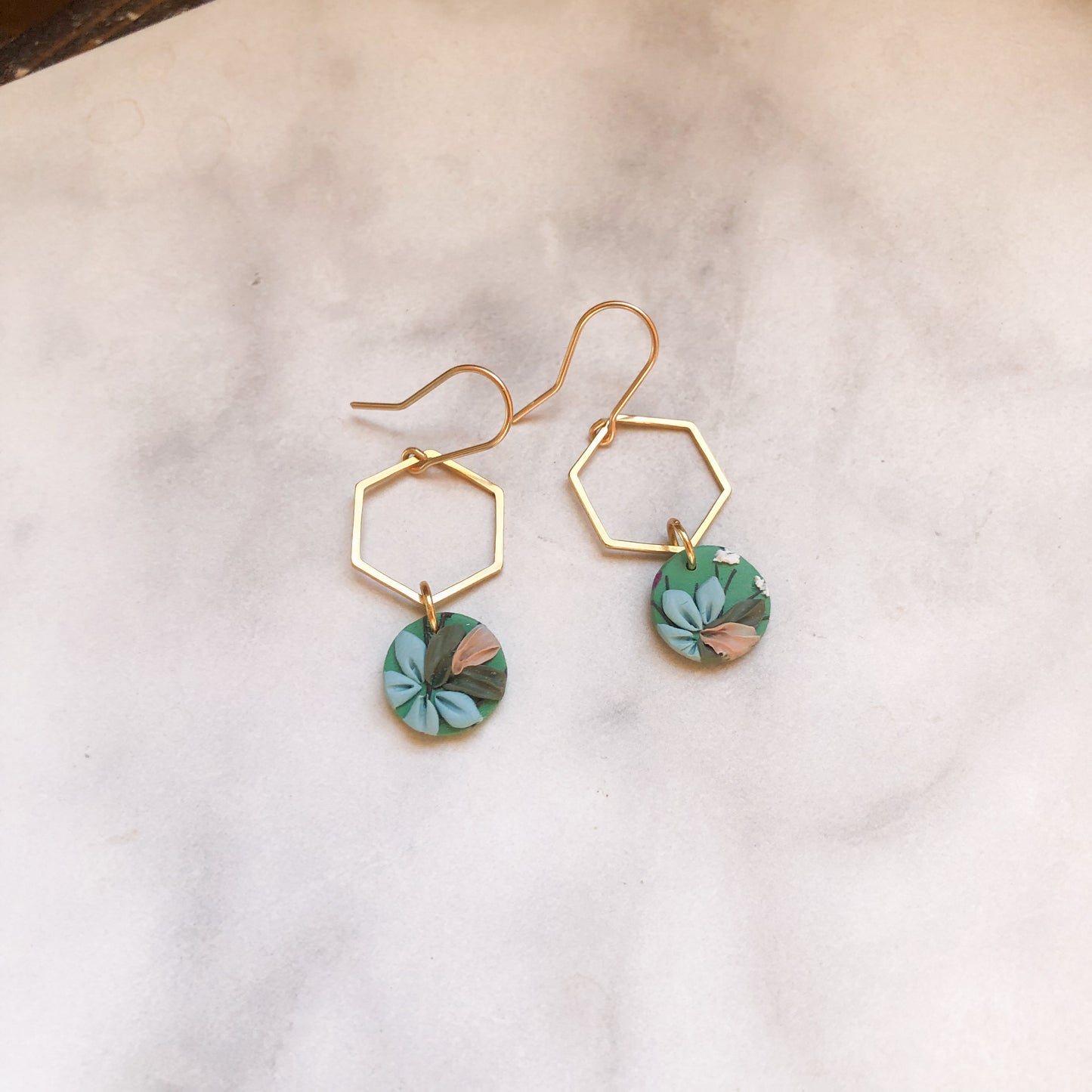 Spring 2025 Collection, Simple Dangles with Hexagon, 14k Gold Filled Hooks