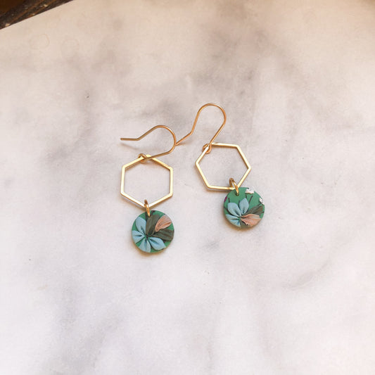 Spring 2025 Collection, Simple Dangles with Hexagon, 14k Gold Filled Hooks