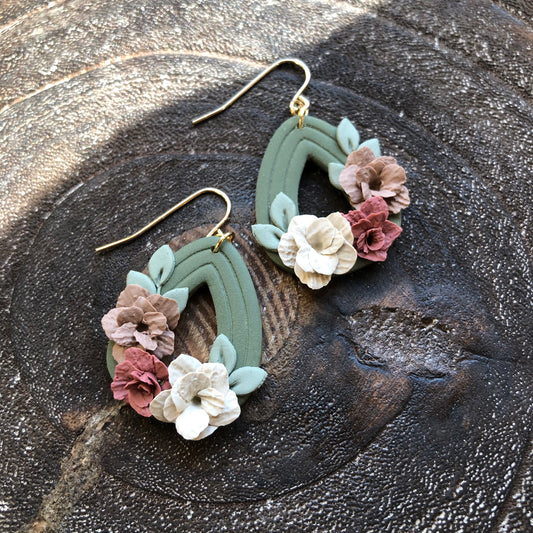 Autumn Flowers, Polymer Clay Dangles on 14k