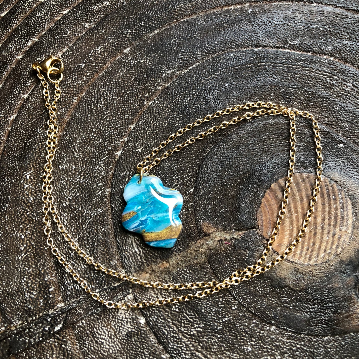 Beach Collection, Polymer Clay Moroccan Necklace on 18” Gold Filled Chain