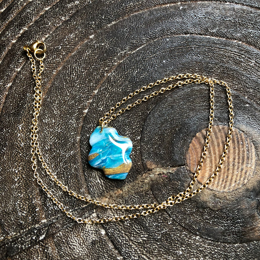 Beach Collection, Polymer Clay Moroccan Necklace on 18” Gold Filled Chain