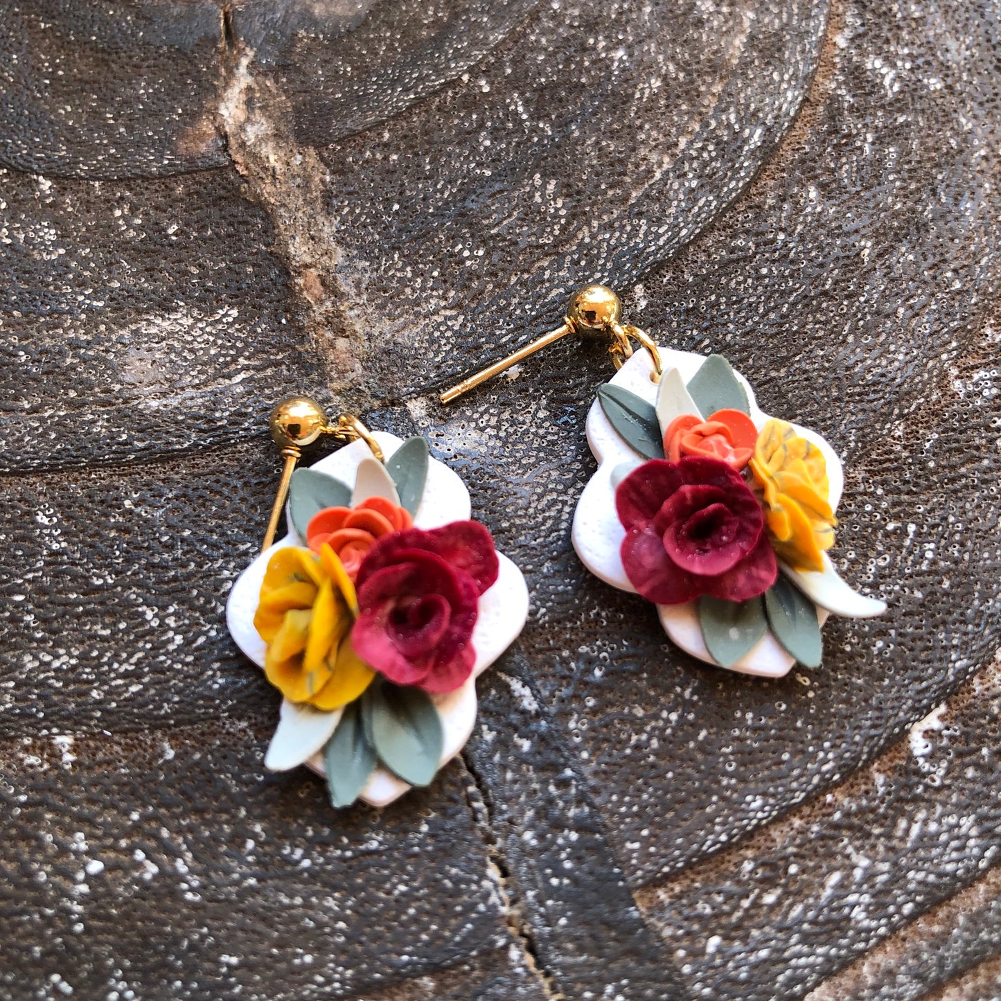 Summer 2025 Polymer Clay Collection, Moroccan Earrings on Gold Ball Posts