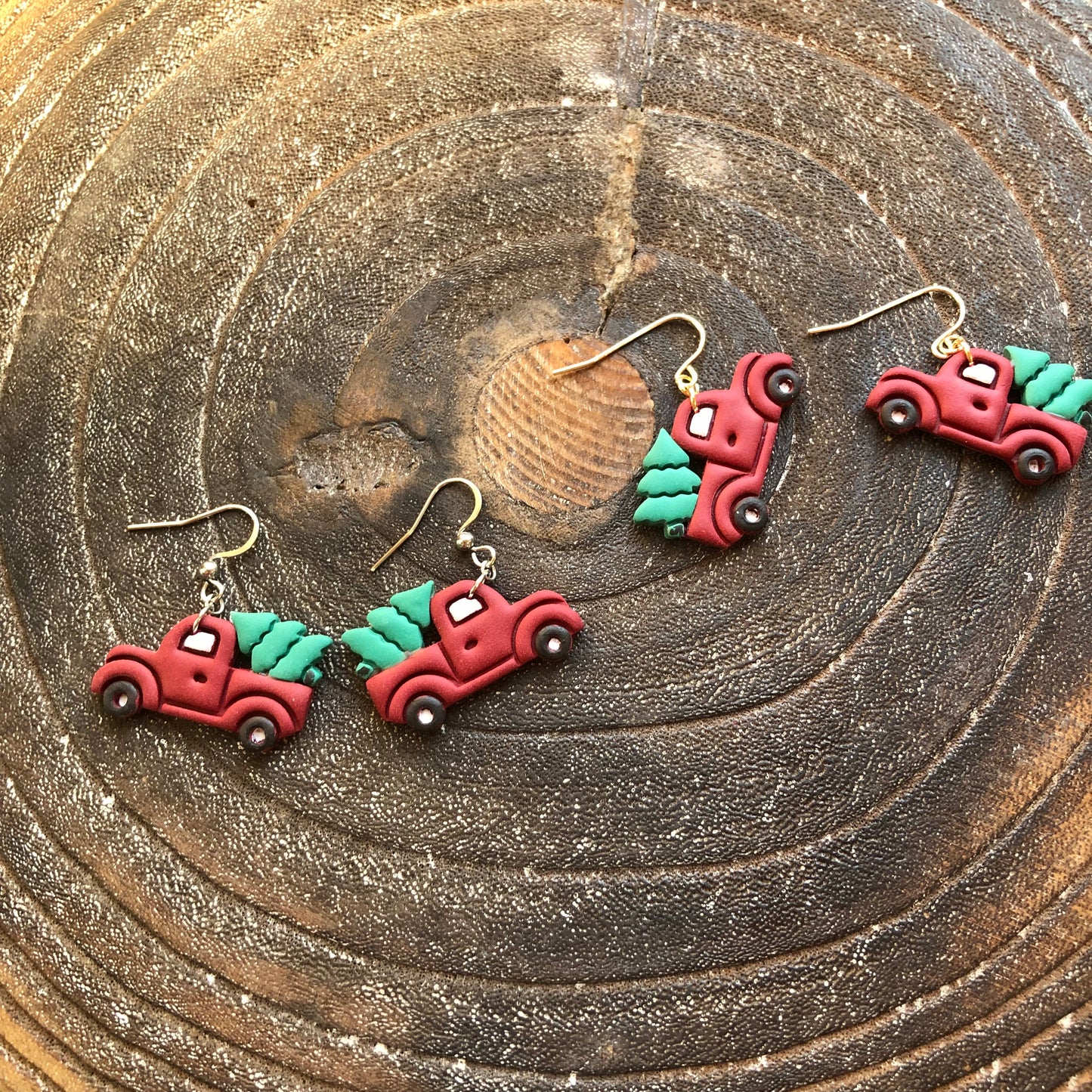 Vintage Christmas Truck Polymer Clay Dangles