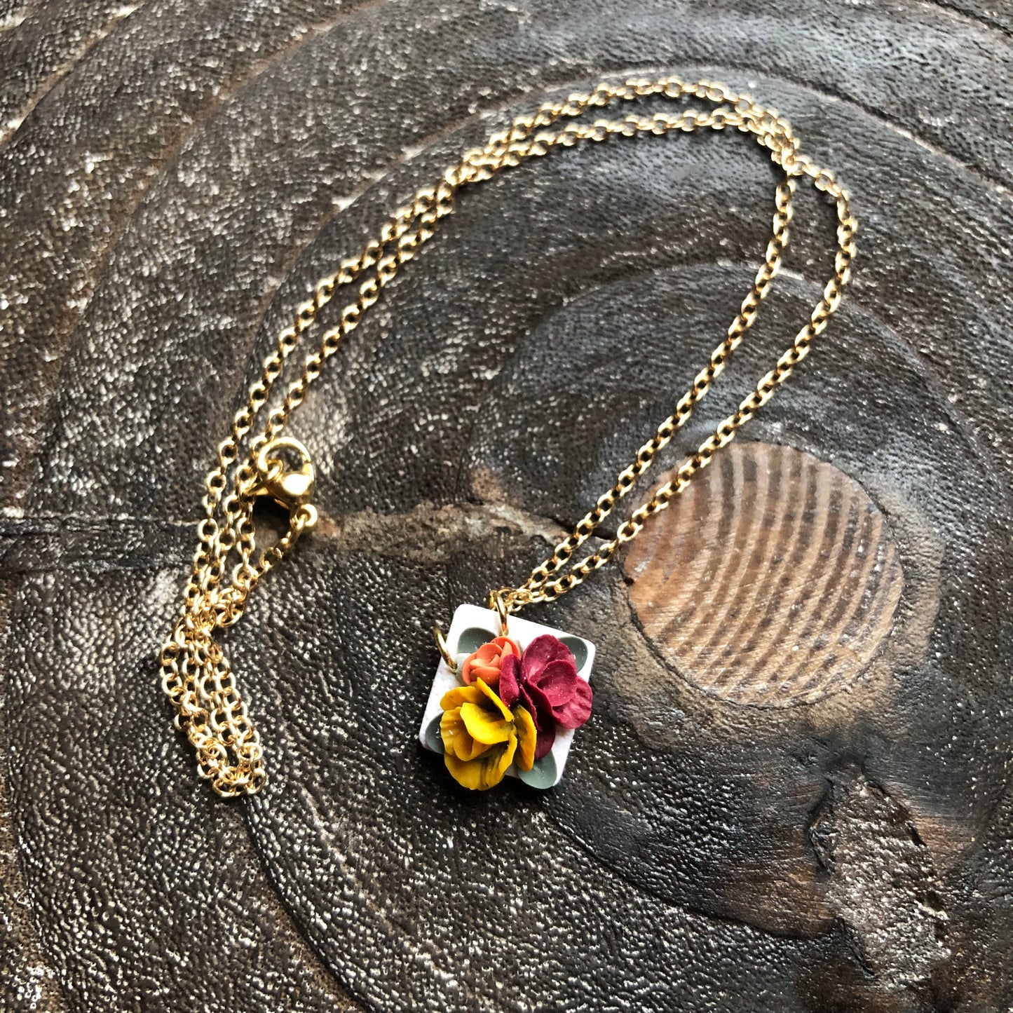 Summer 2025 Polymer Collection, Diamond Floral Necklace on 14k Gold Filled Chain