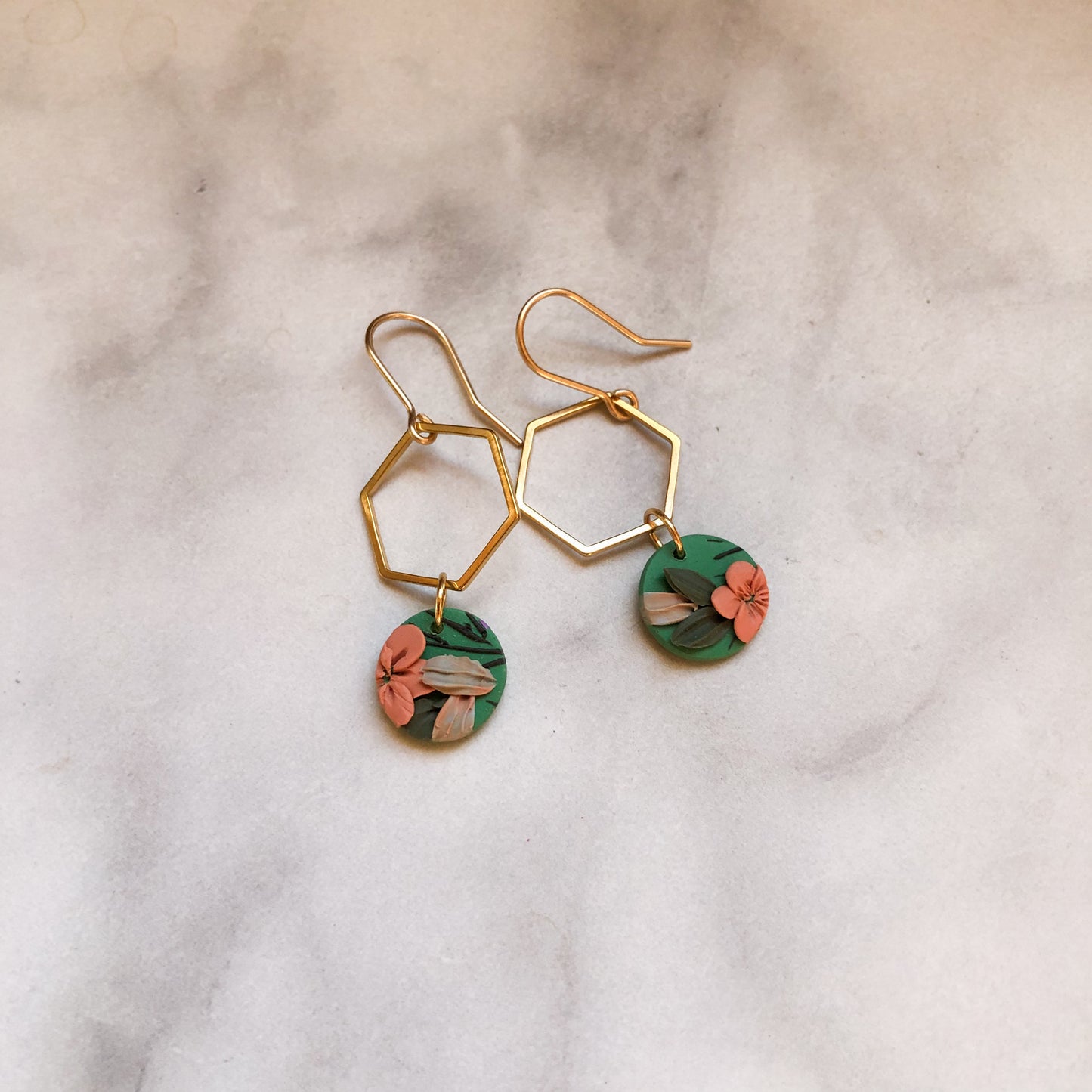 Spring 2025 Collection, Simple Dangles with Hexagon, on 14k Gold Filled Hooks