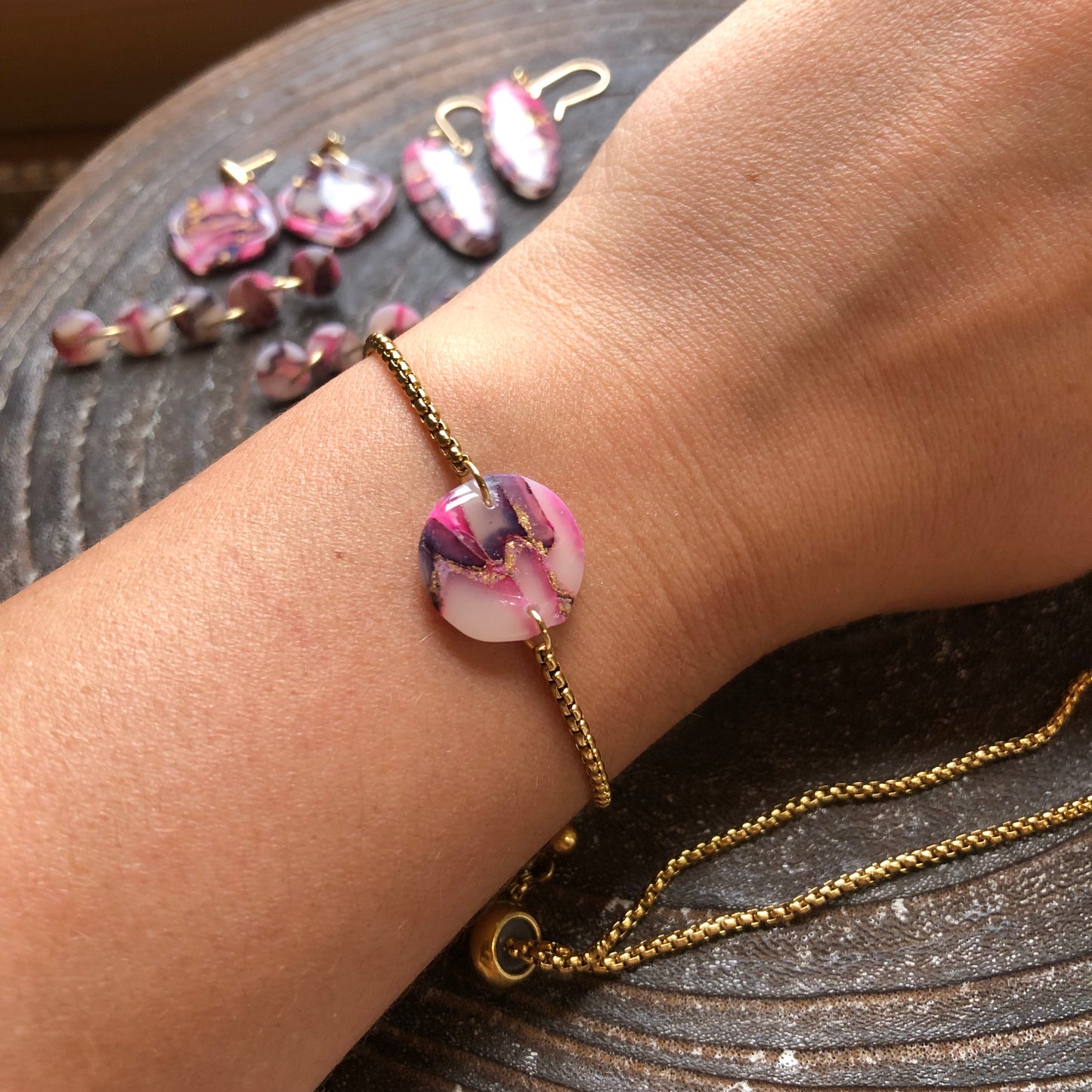 Pinks and Golds, Polymer Clay Bracelet