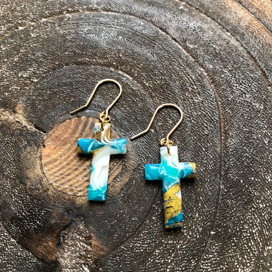 Beach Collection, Polymer Clay Cross Dangles on 14k Gold Filled Hooks